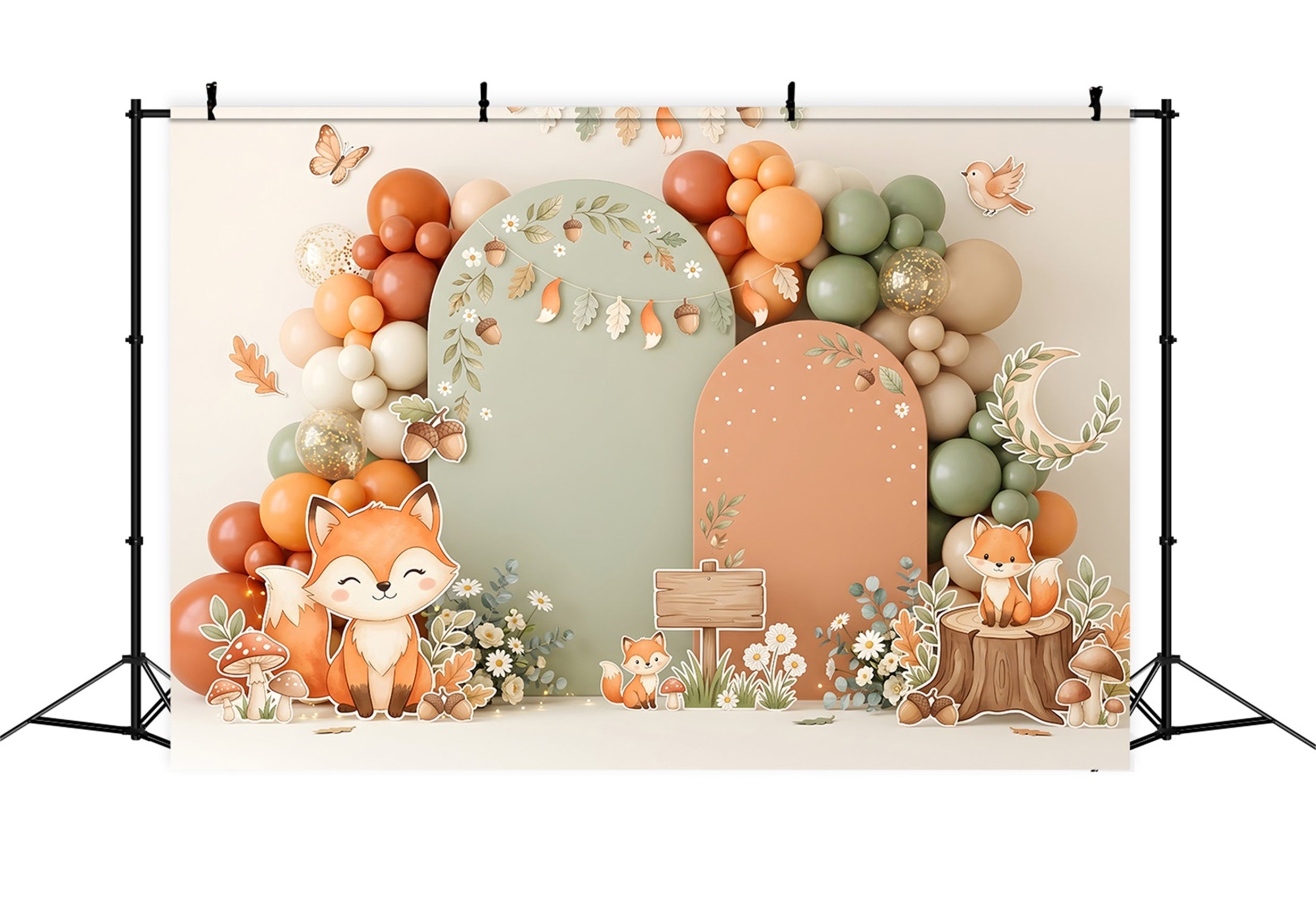 Kids Backdrop Ideas Autumn Fox Woodland Balloon Arch Newborn Backdrops for Photography CEM65-28