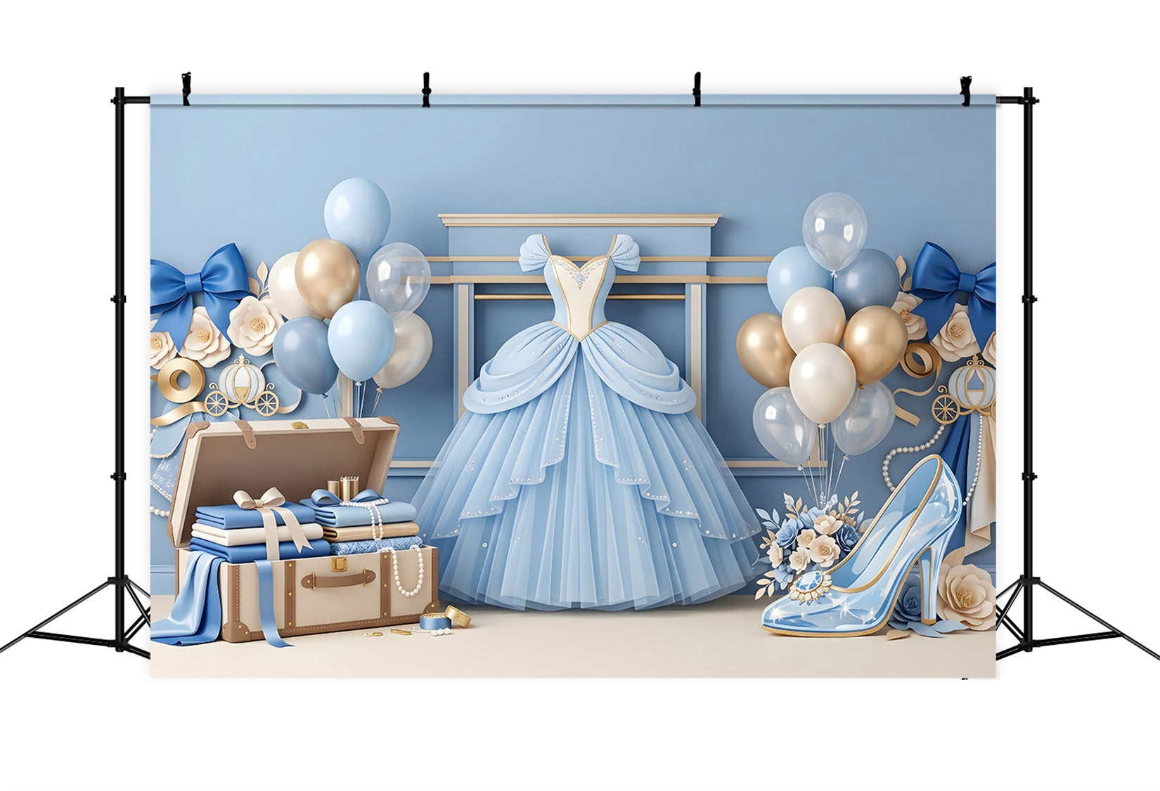 Kids Photo Backdrop Blue Princess Dress Balloon Newborn Backdrops CEM65-3