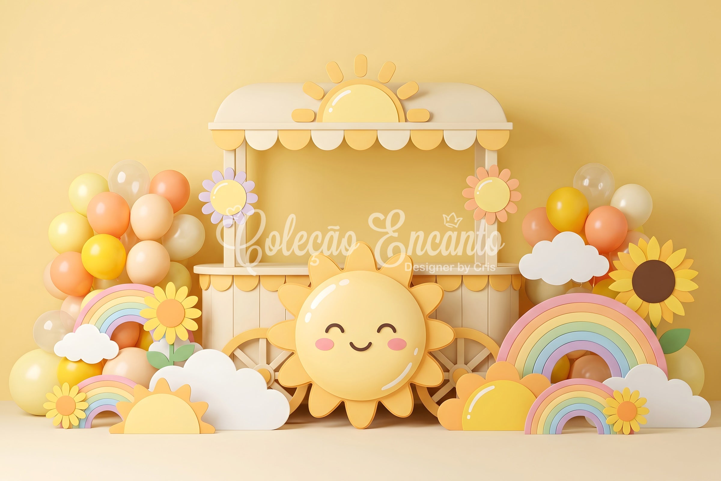 Newborn Photography Backdrop Sunshine Rainbow Balloon Cart Backdrops for Kids Photography CEM65-31