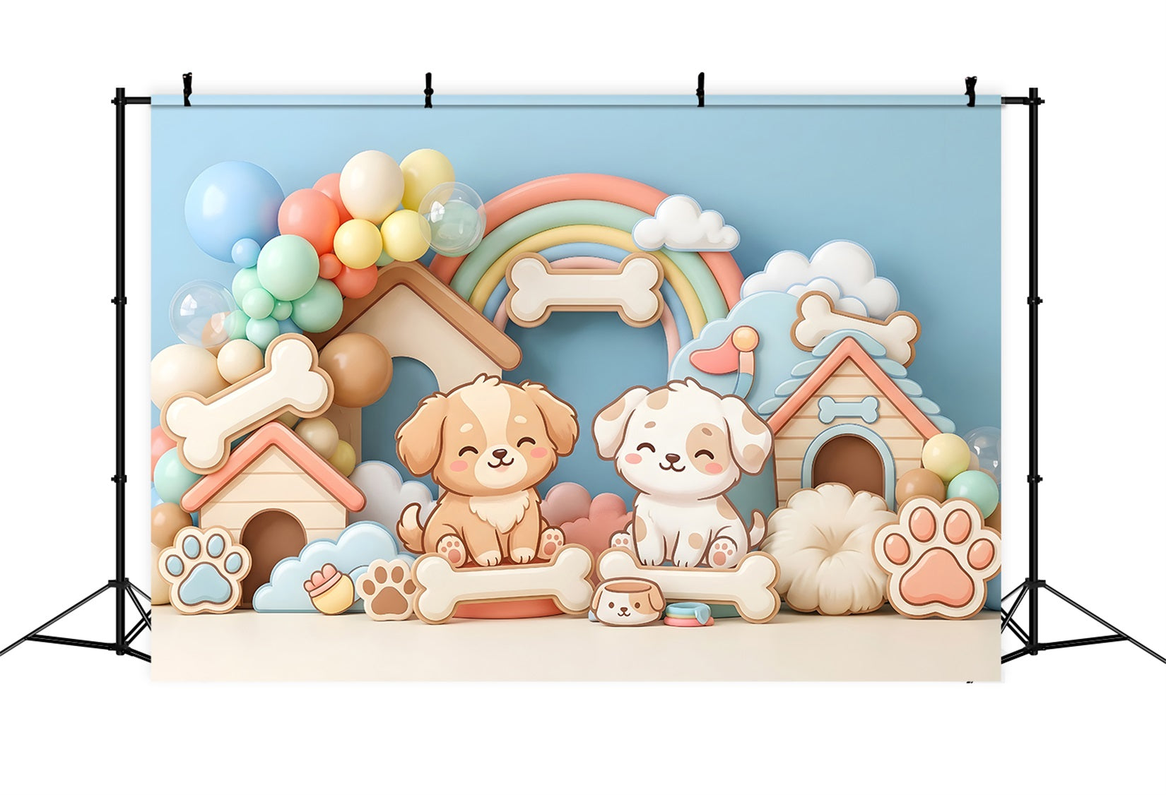 Kid Backdrop Cute Puppy Doghouse Rainbow Balloons Newborn Photography Wood Backdrop CEM65-32