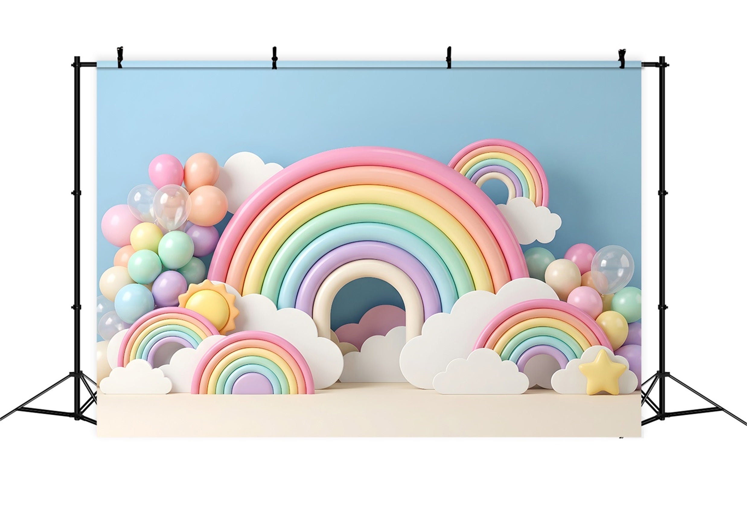 Childrens Photo Backdrops Pastel Rainbow Cloud Balloon Arch Newborn Photography Backdrop CEM65-34