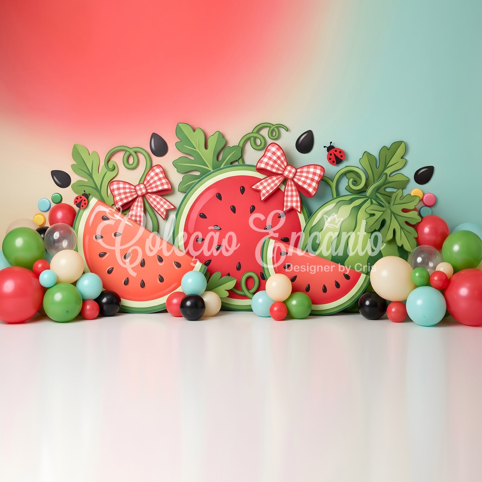 Children Backdrop Watermelon Bow Summer Balloon Backdrops for Newborn Photography CEM65-35