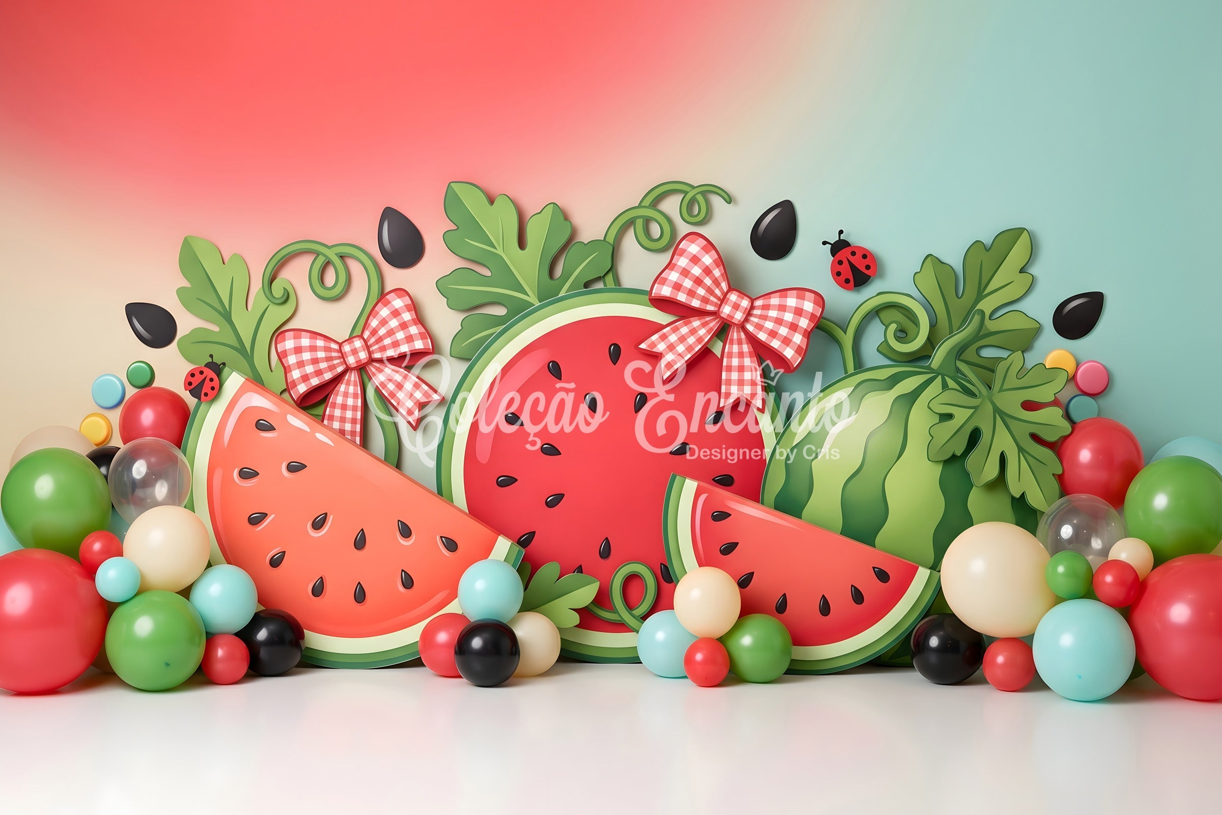 Children Backdrop Watermelon Bow Summer Balloon Backdrops for Newborn Photography CEM65-35