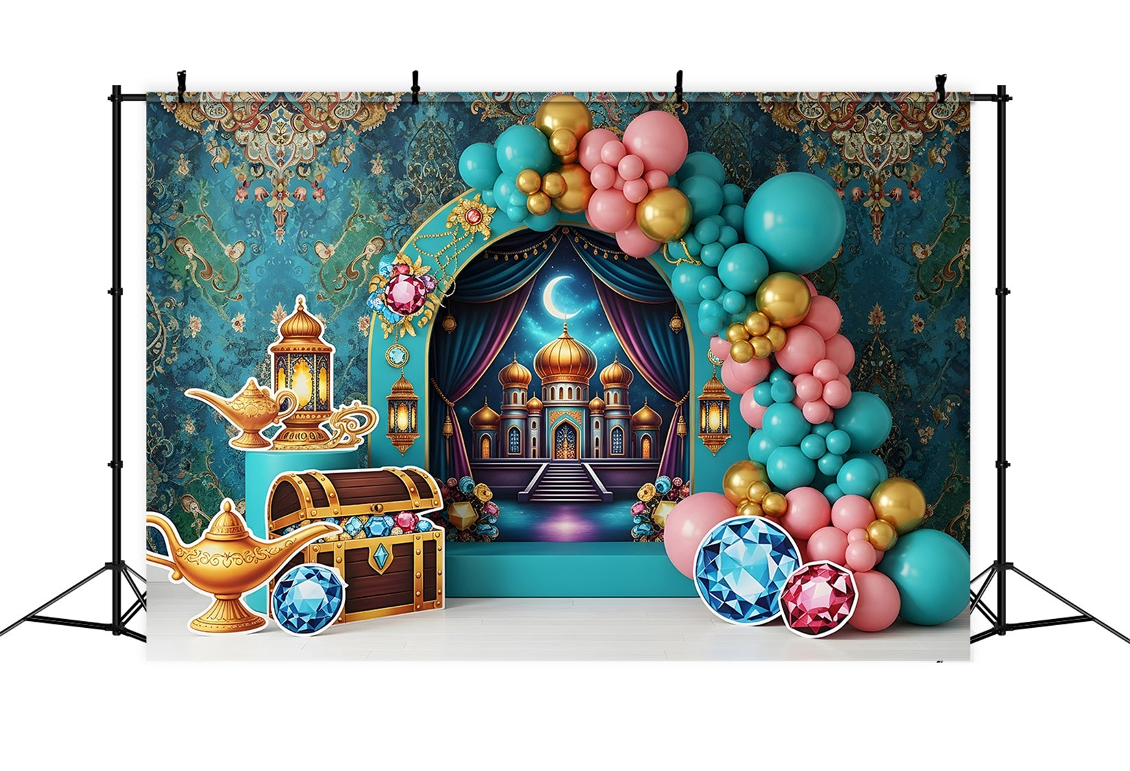 Kids Backdrop Photoshoot Arabian Palace Treasure Balloon Arch Newborn Baby Backdrops CEM65-38