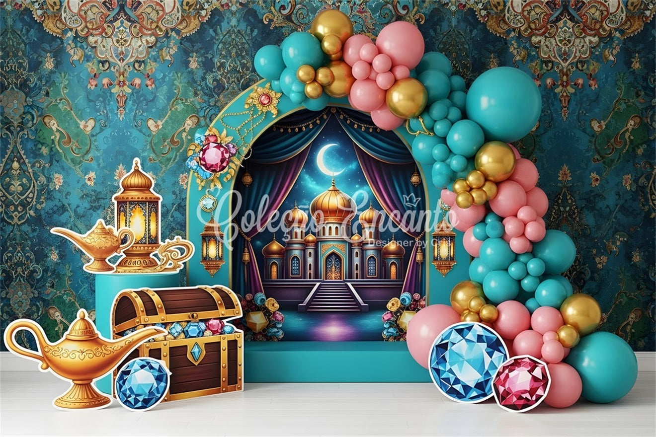 Kids Backdrop Photoshoot Arabian Palace Treasure Balloon Arch Newborn Baby Backdrops CEM65-38