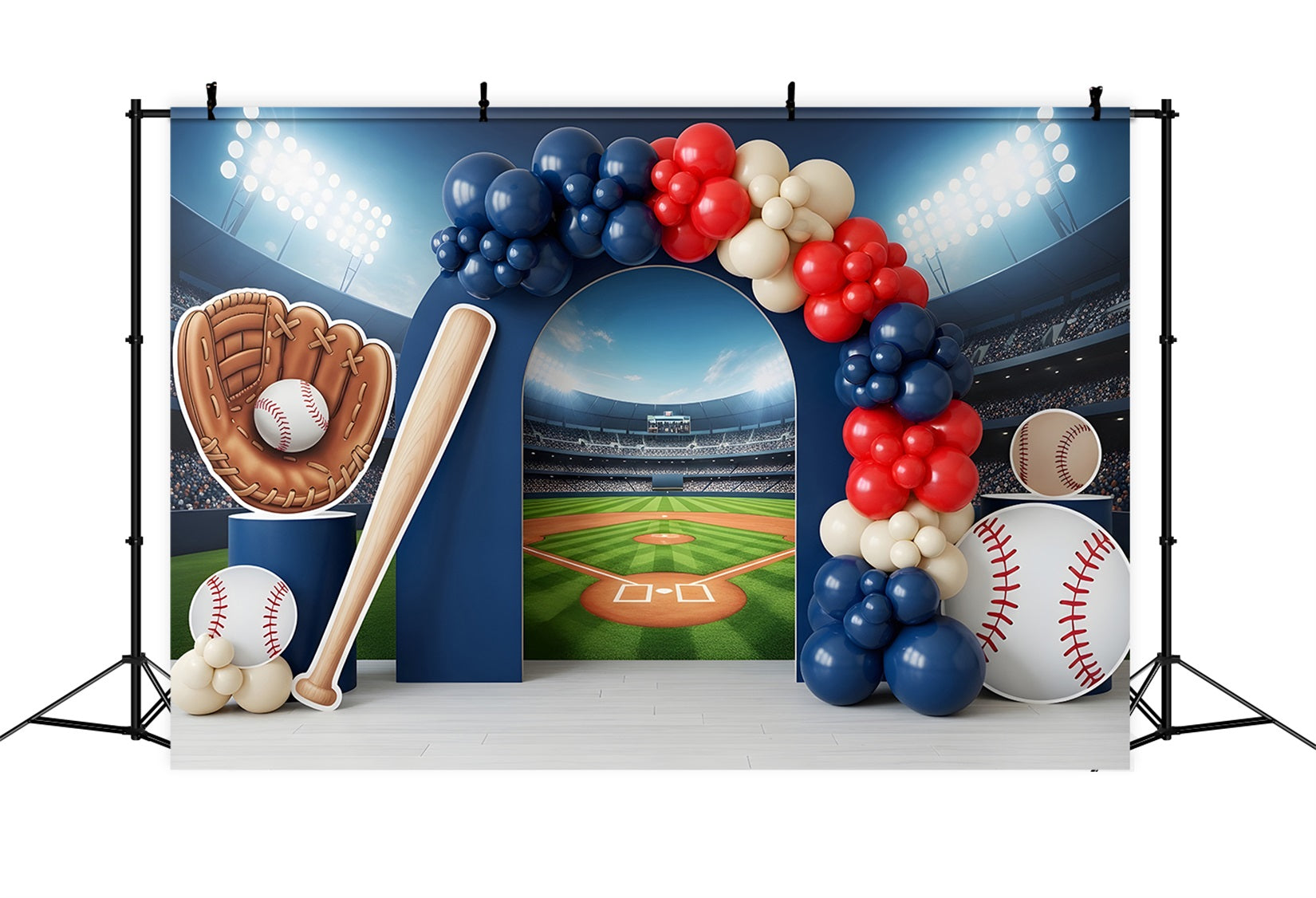 Photography Backdrops for Children Baseball Stadium Sports Balloon Arch Newborn Backdrop CEM65-39