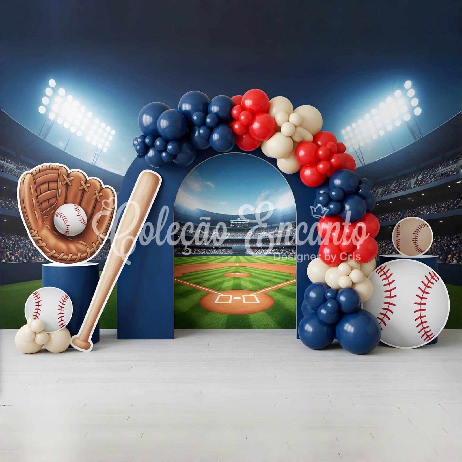 Photography Backdrops for Children Baseball Stadium Sports Balloon Arch Newborn Backdrop CEM65-39