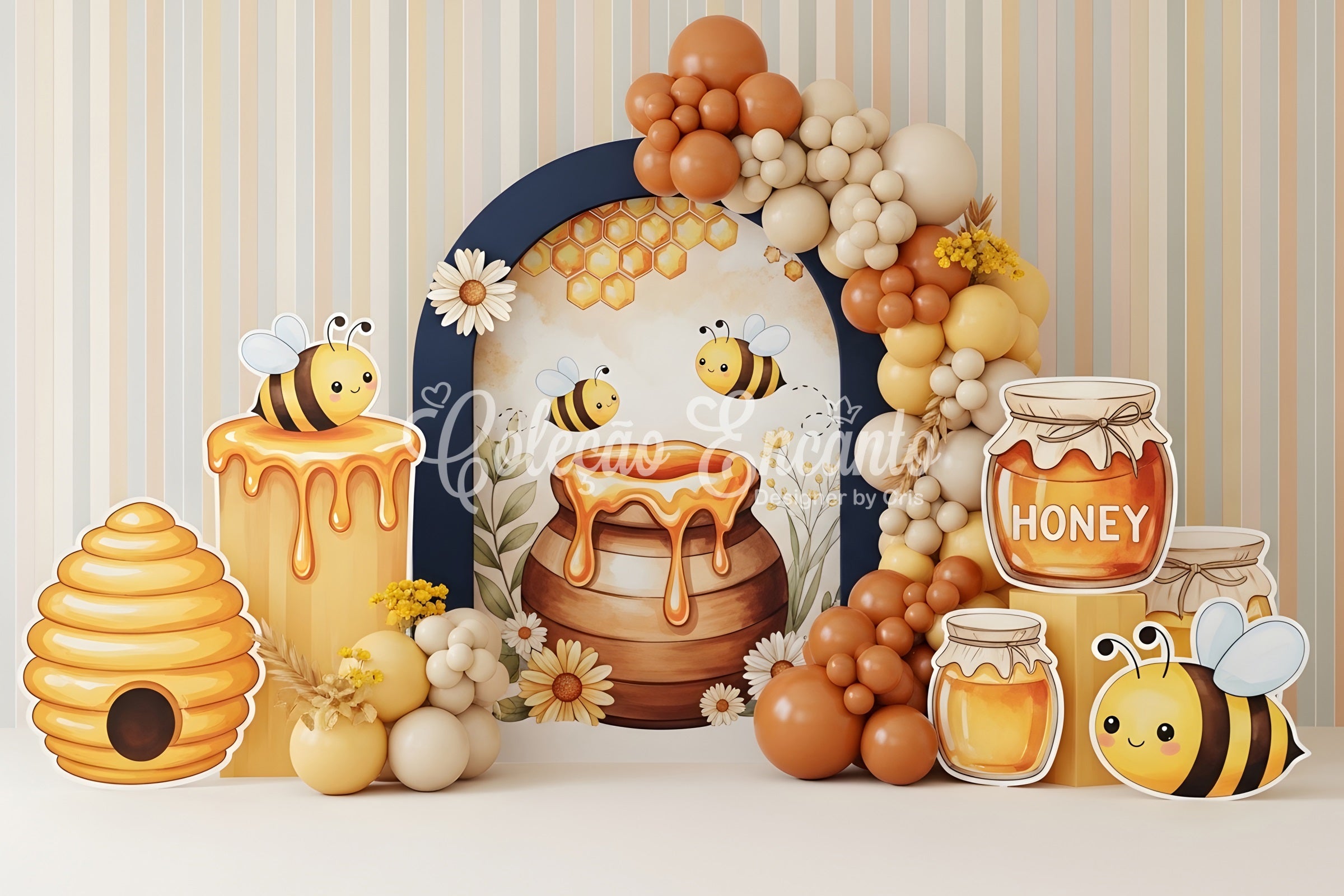 Kids Backdrop Photoshoot Honey Bee Beehive Balloon Arch Children's Backdrop CEM65-43