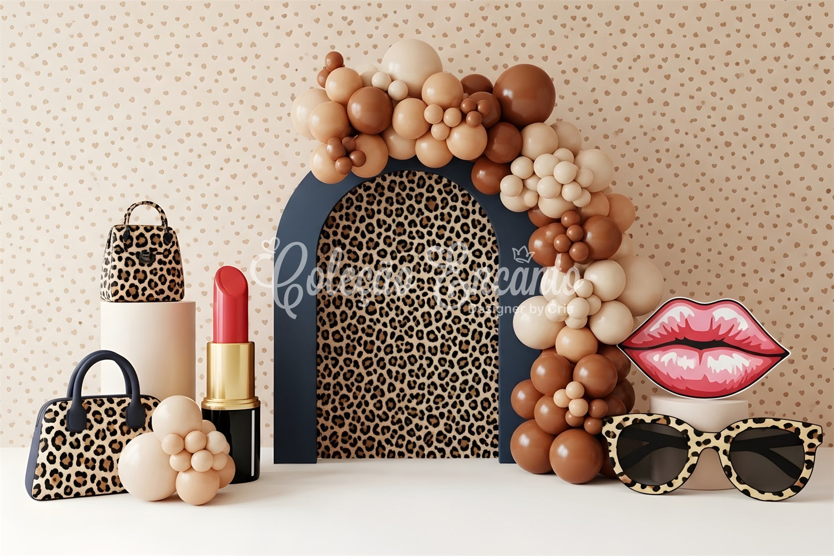 Children's Backdrops Leopard Fashion Lipstick Balloon Arch Backdrop for Newborn Photography CEM65-47