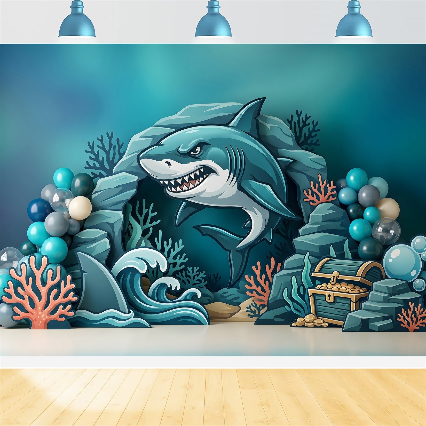 Children Photography Backdrops Shark Ocean Treasure Coral Cave Newborn Backdrop CEM65-48