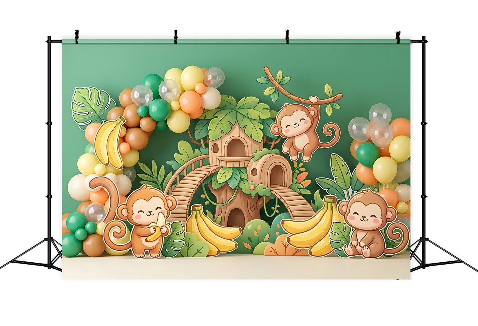 Newborn Baby Backdrop Jungle Monkey Banana Treehouse Kids Photo Backdrops CEM65-49