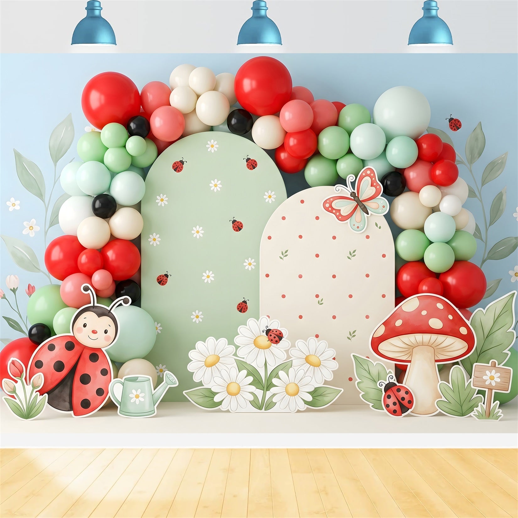 Newborn Baby Backdrops Ladybug Daisy Mushroom Balloon Kids Backdrop Photoshoot CEM65-50