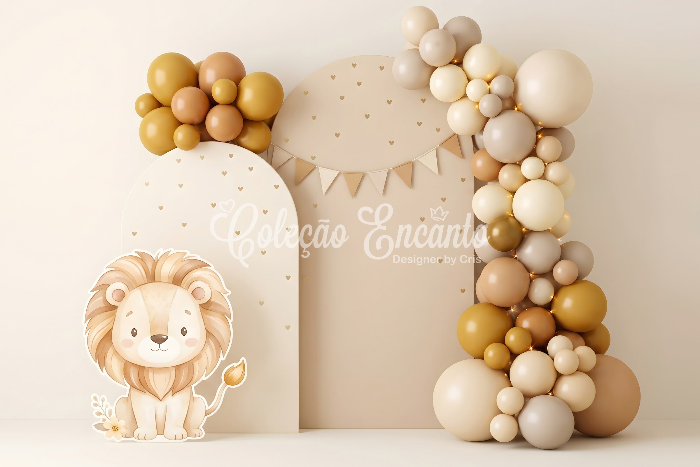 Backdrop Newborn Neutral Lion Golden Balloon Arch Kids Photography Backdrops CEM65-51