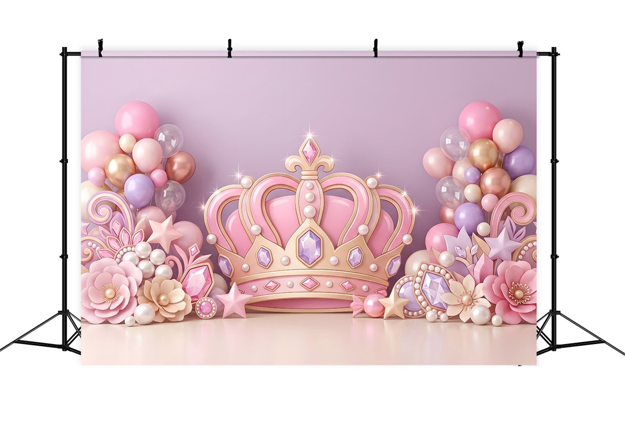 Kids Backdrops Pink Princess Crown Jewel Balloons Childrens Photo Backdrops CEM65-54