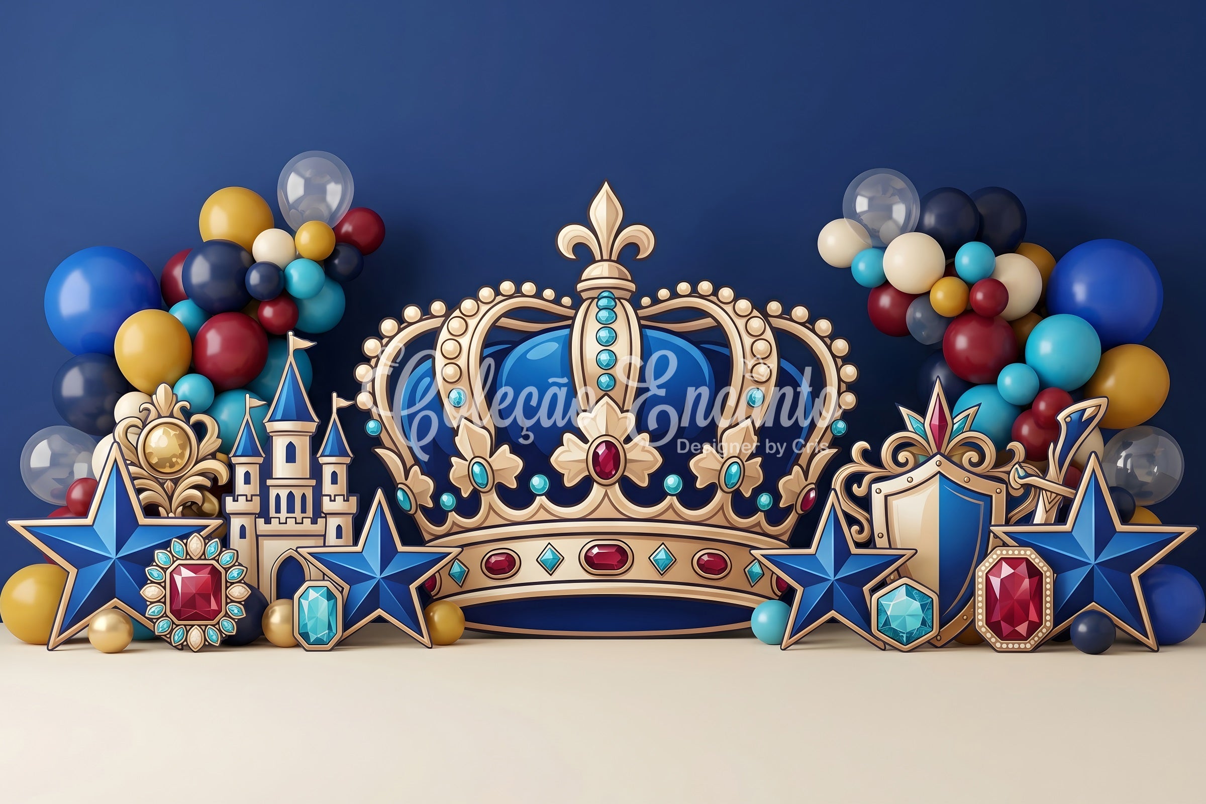 Backdrops for Children Photography Royal Blue Crown Castle Child Backdrop CEM65-55