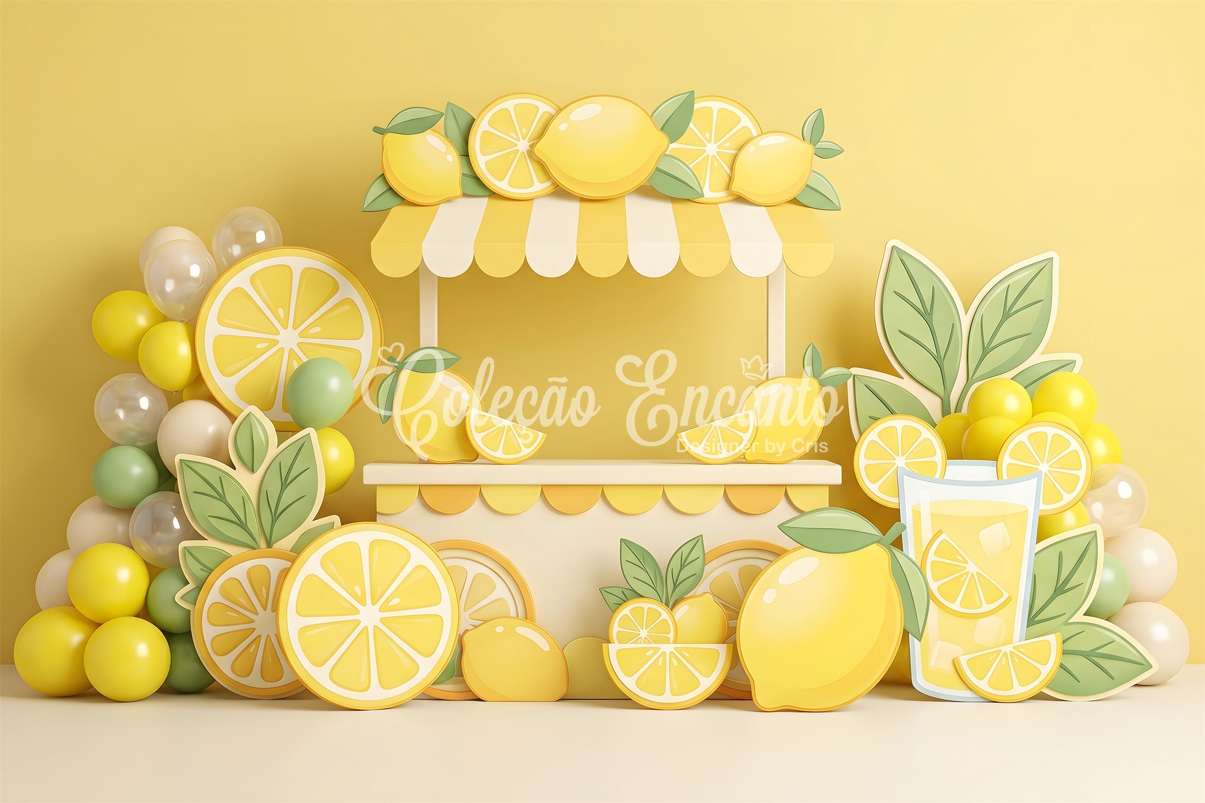 Kids Backdrop Lemonade Stand Citrus Balloon Children Backdrop CEM65-57