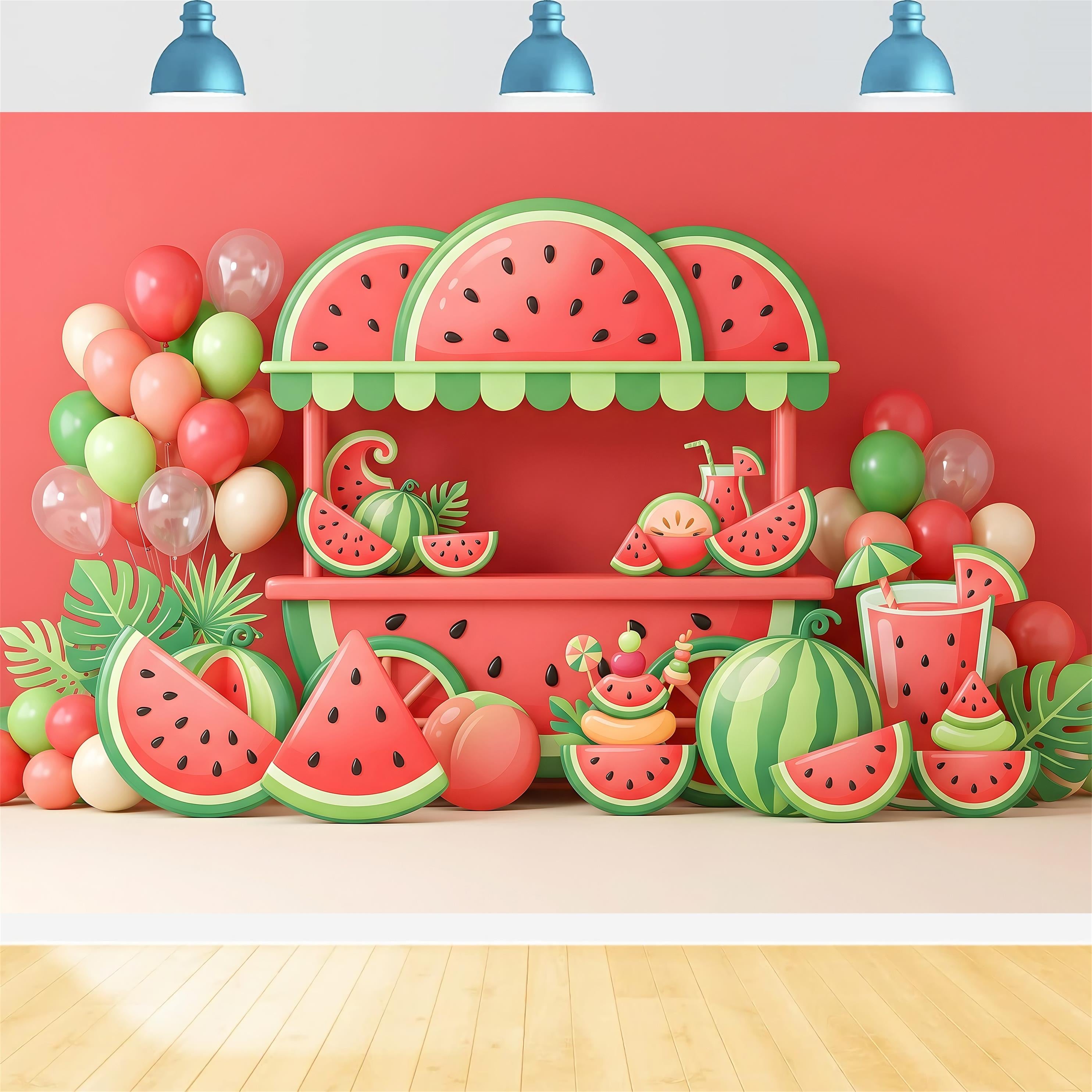 Kids Photo Backdrop Watermelon Cart Summer Balloon Childrens Backdrops CEM65-58
