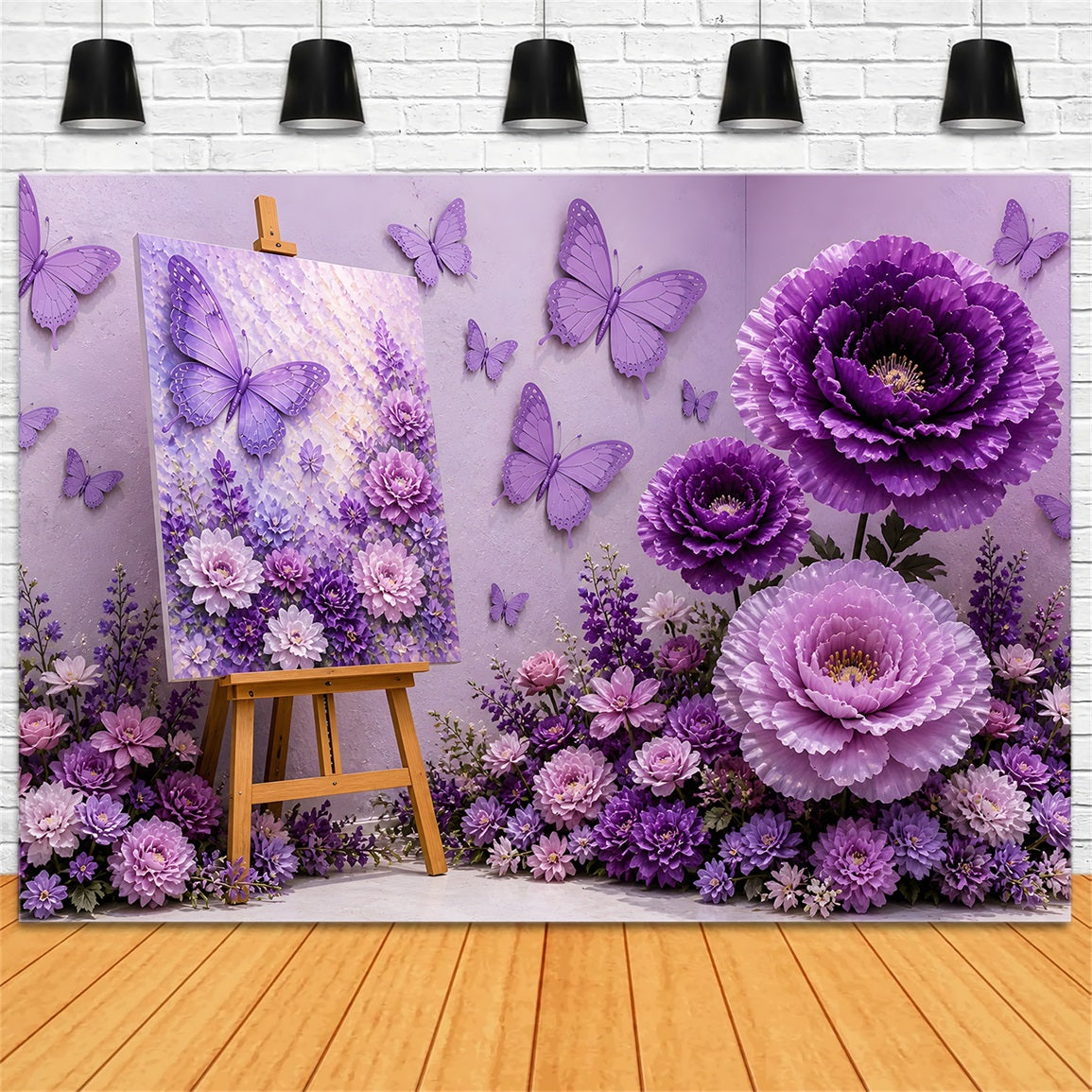 Kids Backdrops Purple Butterfly Floral Art Newborn Photography Backdrop CEM65-6