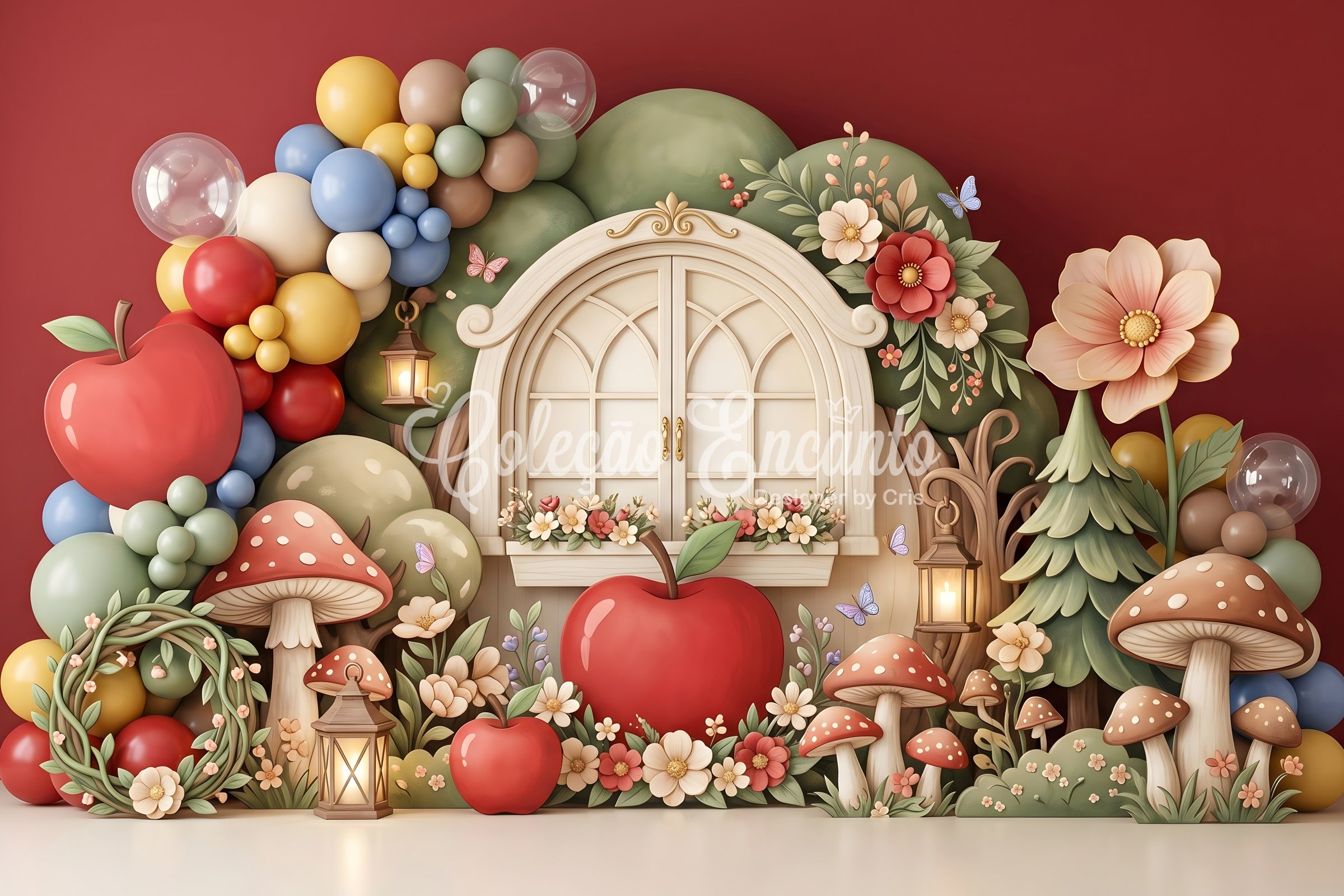 Newborn Backdrop Apple Mushroom Window Lantern Garden Children's Backdrop CEM65-62