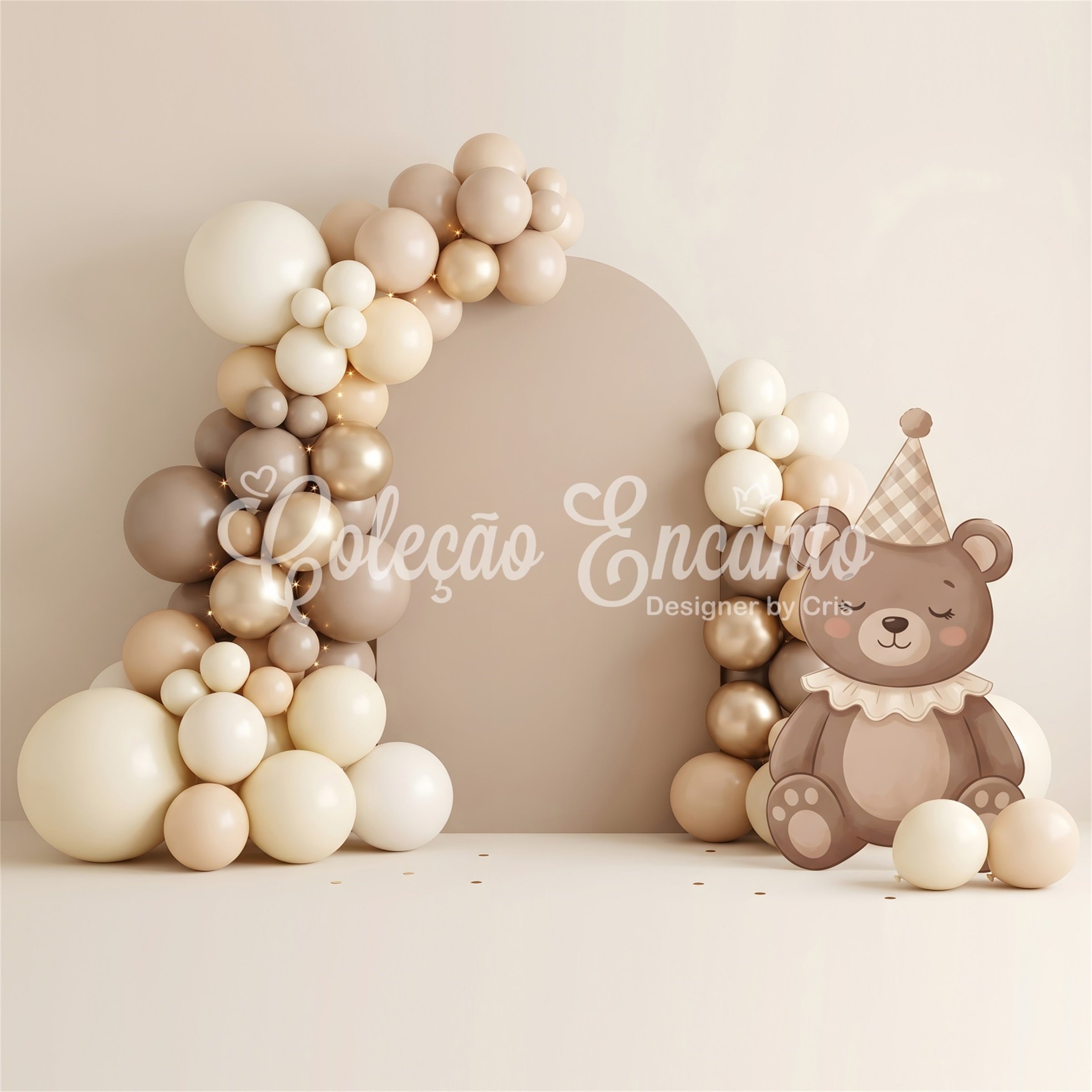 Newborn Photo Backdrop Neutral Teddy Balloon Arch Decor Children Backdrop CEM65-64