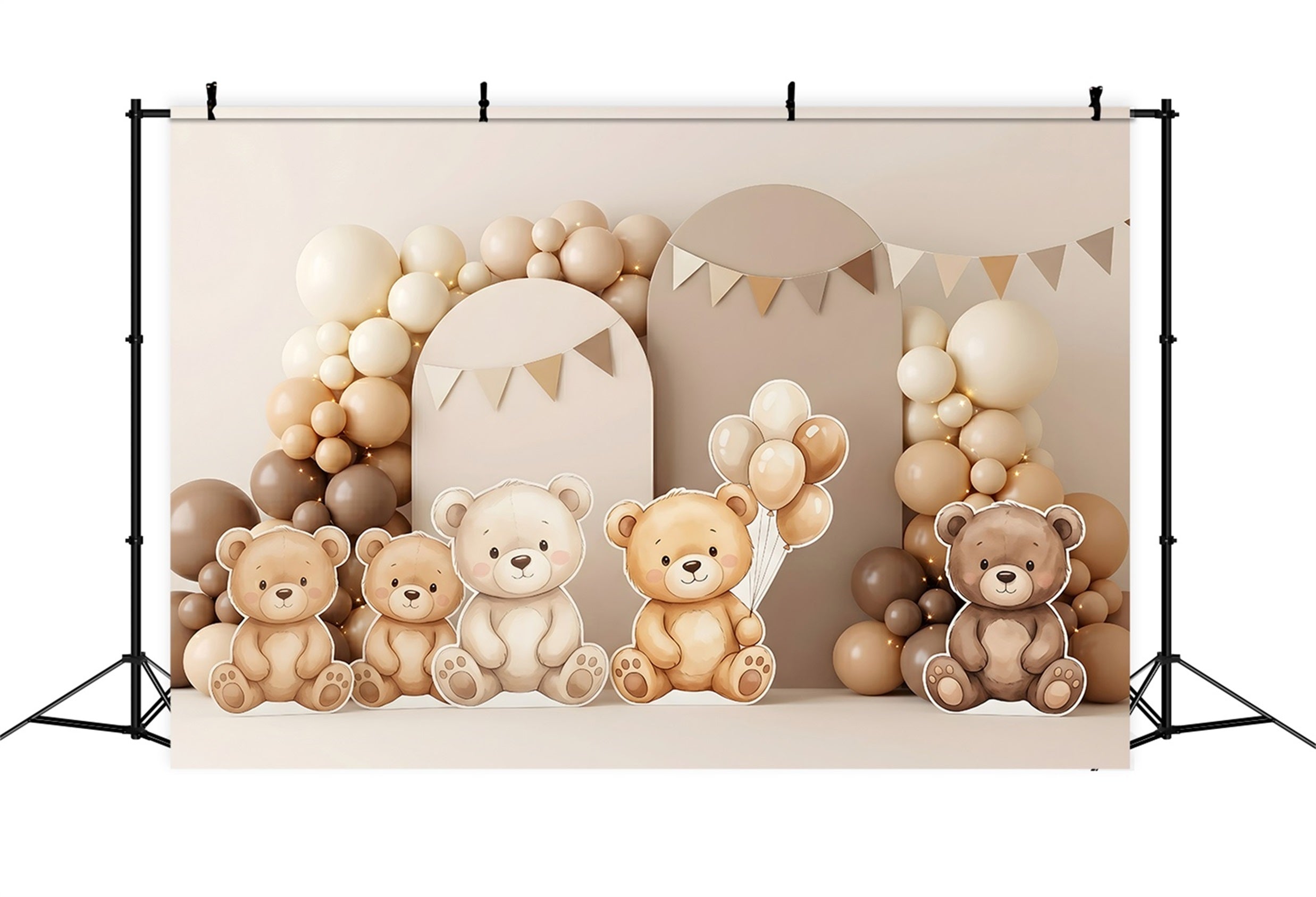 Photography Backdrops for Kids Neutral Teddy Bear Balloon Arch Childrens Backdrops CEM65-65