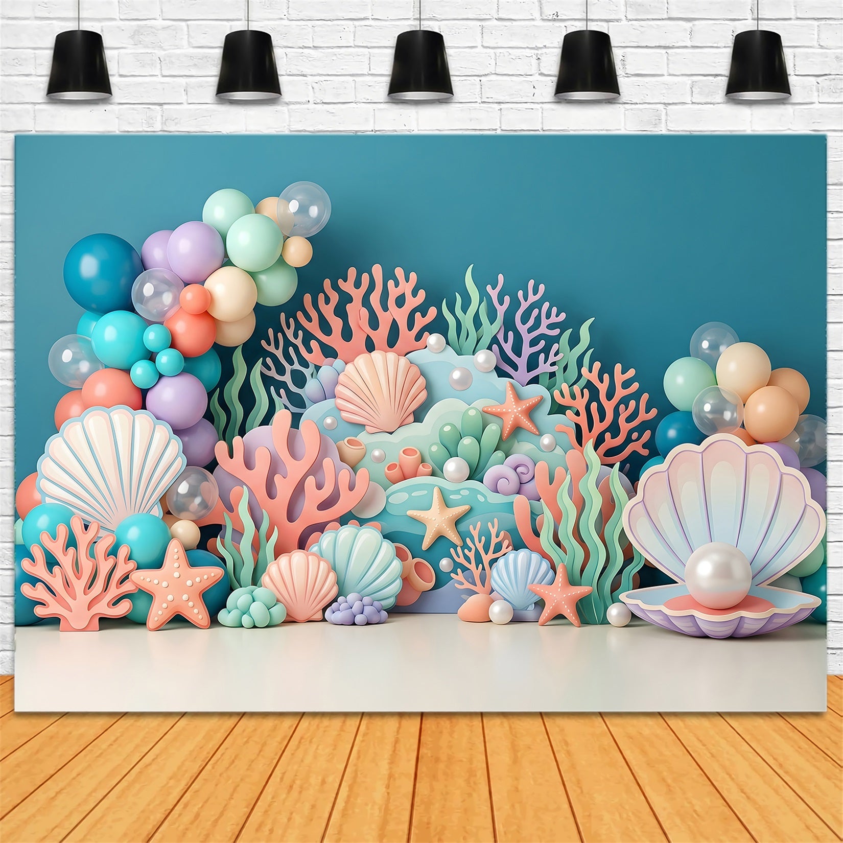 Newborn Backdrop Fabric Pastel Seashell Coral Balloon Photography Backdrops for Children CEM65-66