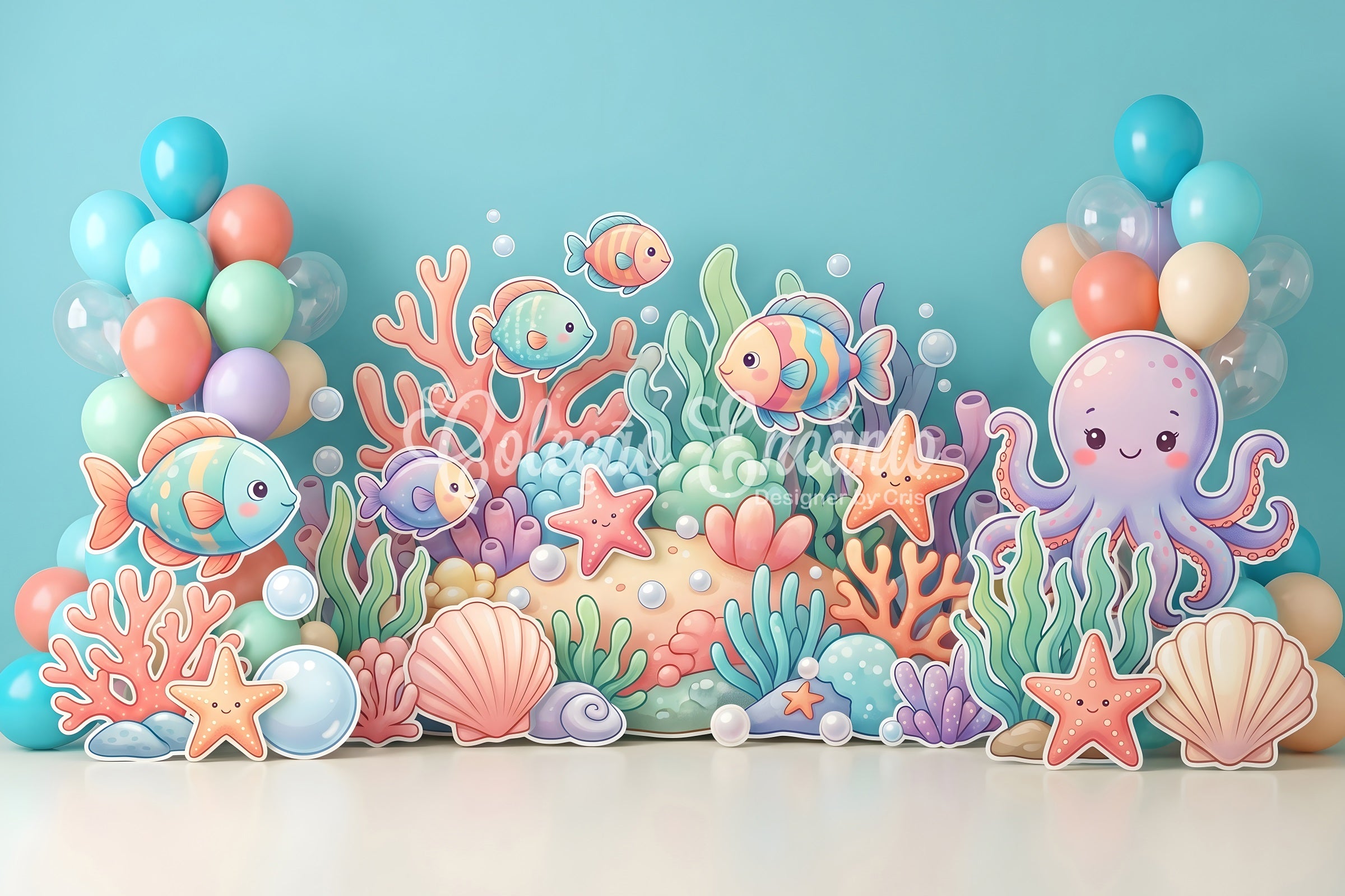 Backdrops for Kids Ocean Fish Octopus Coral Children Photography Backdrops CEM65-67