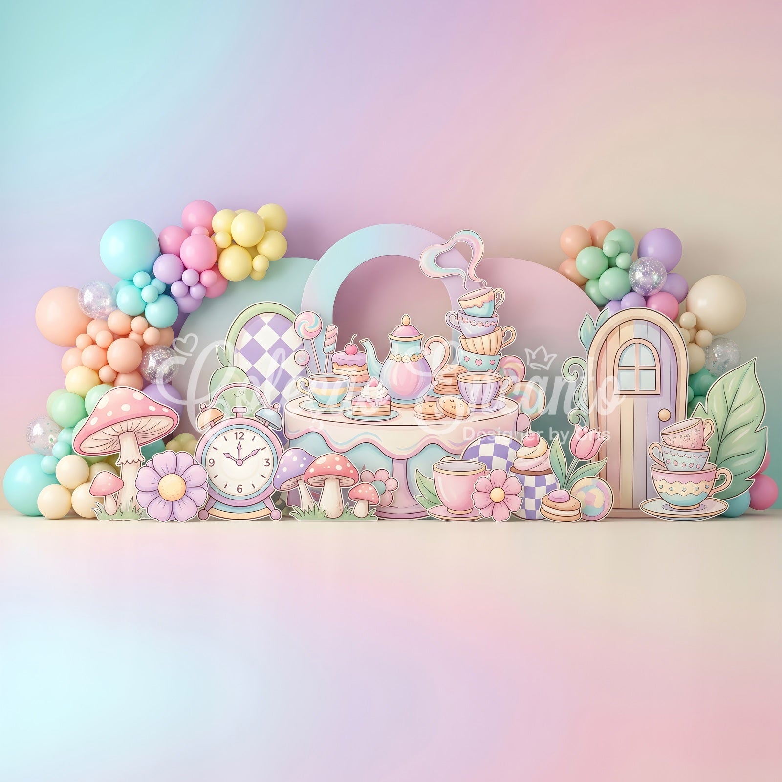 Newborn Photo Backdrops Pastel Tea Party Mushroom Garden Child Backdrop CEM65-68