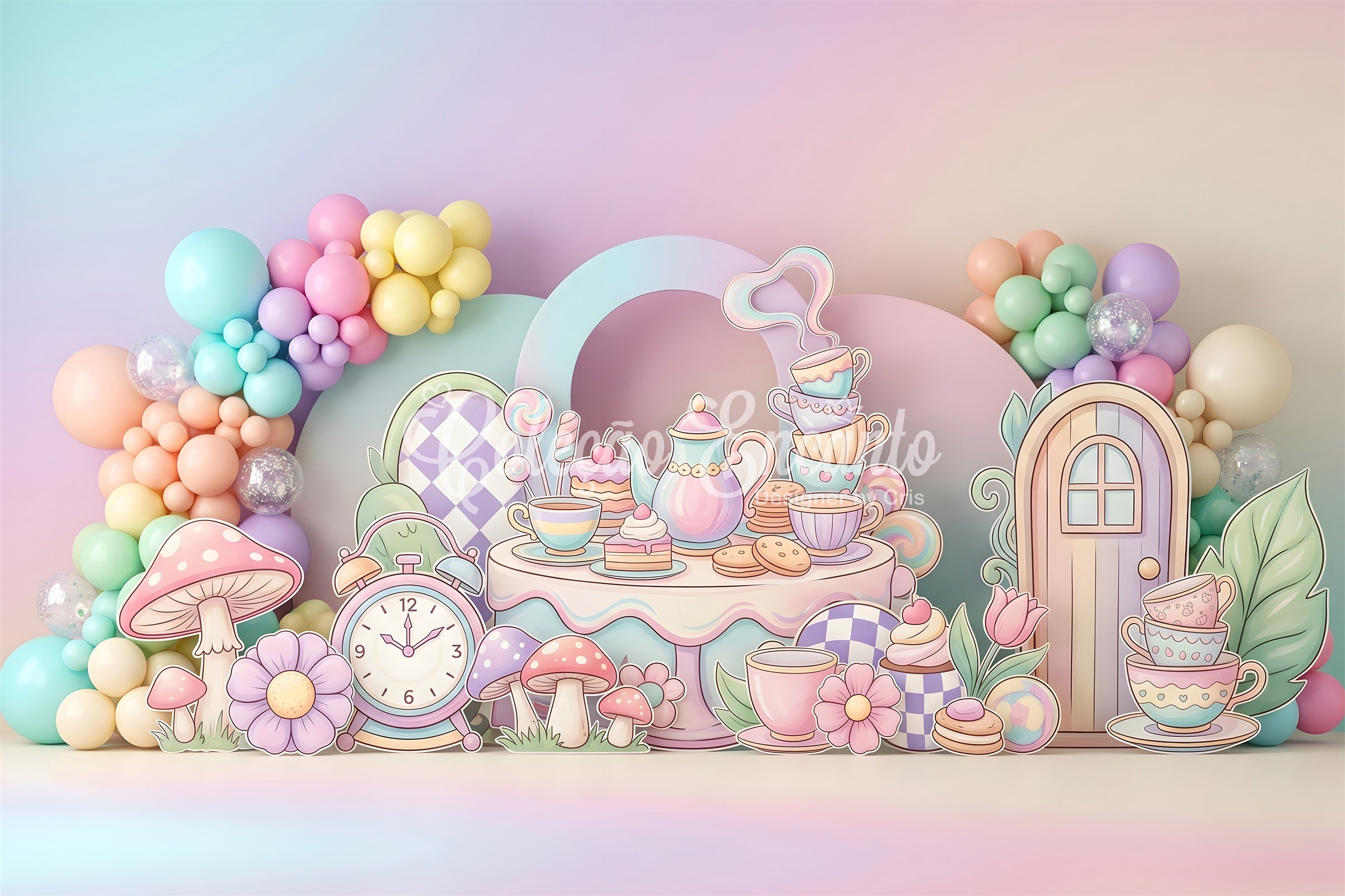 Newborn Photo Backdrops Pastel Tea Party Mushroom Garden Child Backdrop CEM65-68