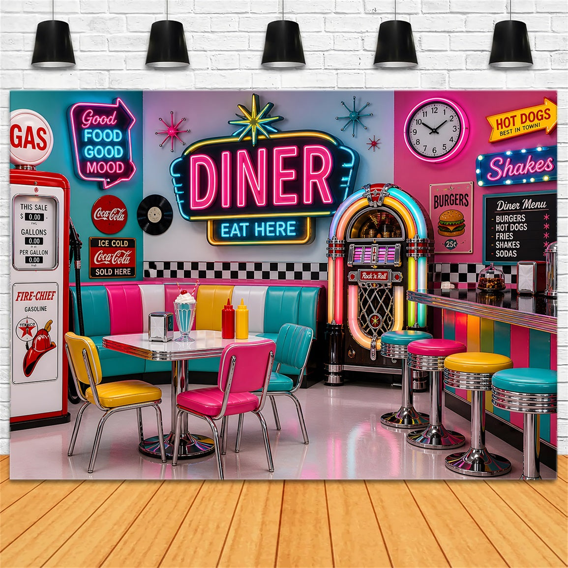 Newborn Backdrop Neon Retro Diner Jukebox Photography Backdrops for Kids CEM65-7