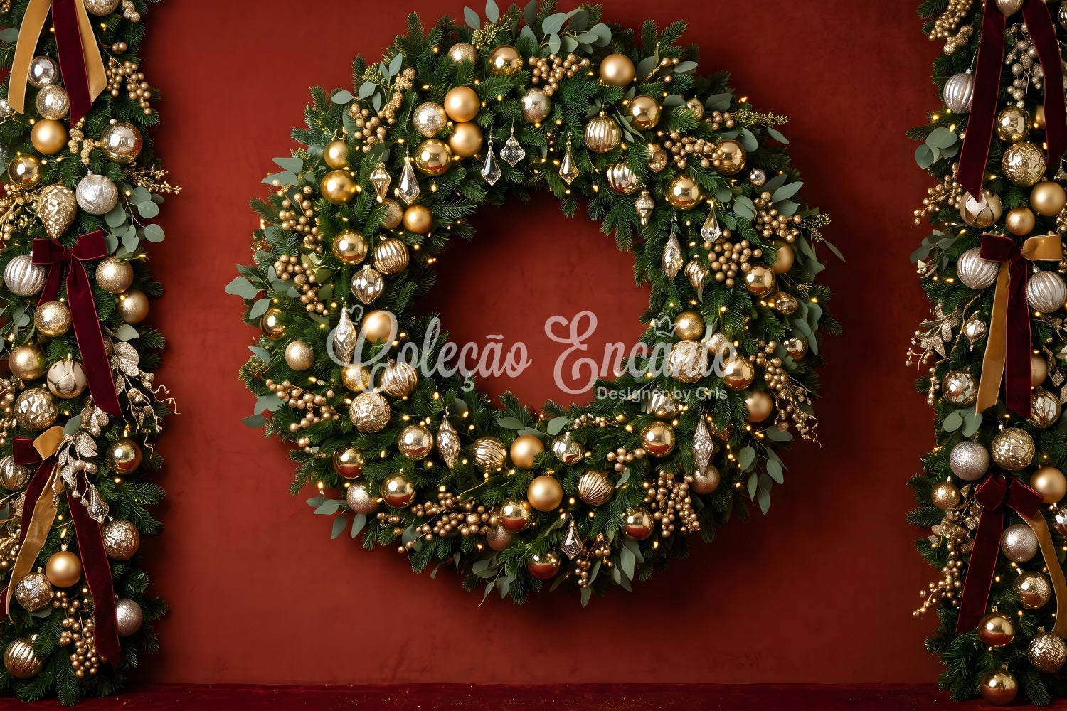 Christmas Photography Backdrop Golden Ornament Wreath Garland Christmas Photo Backdrops CEM65-83