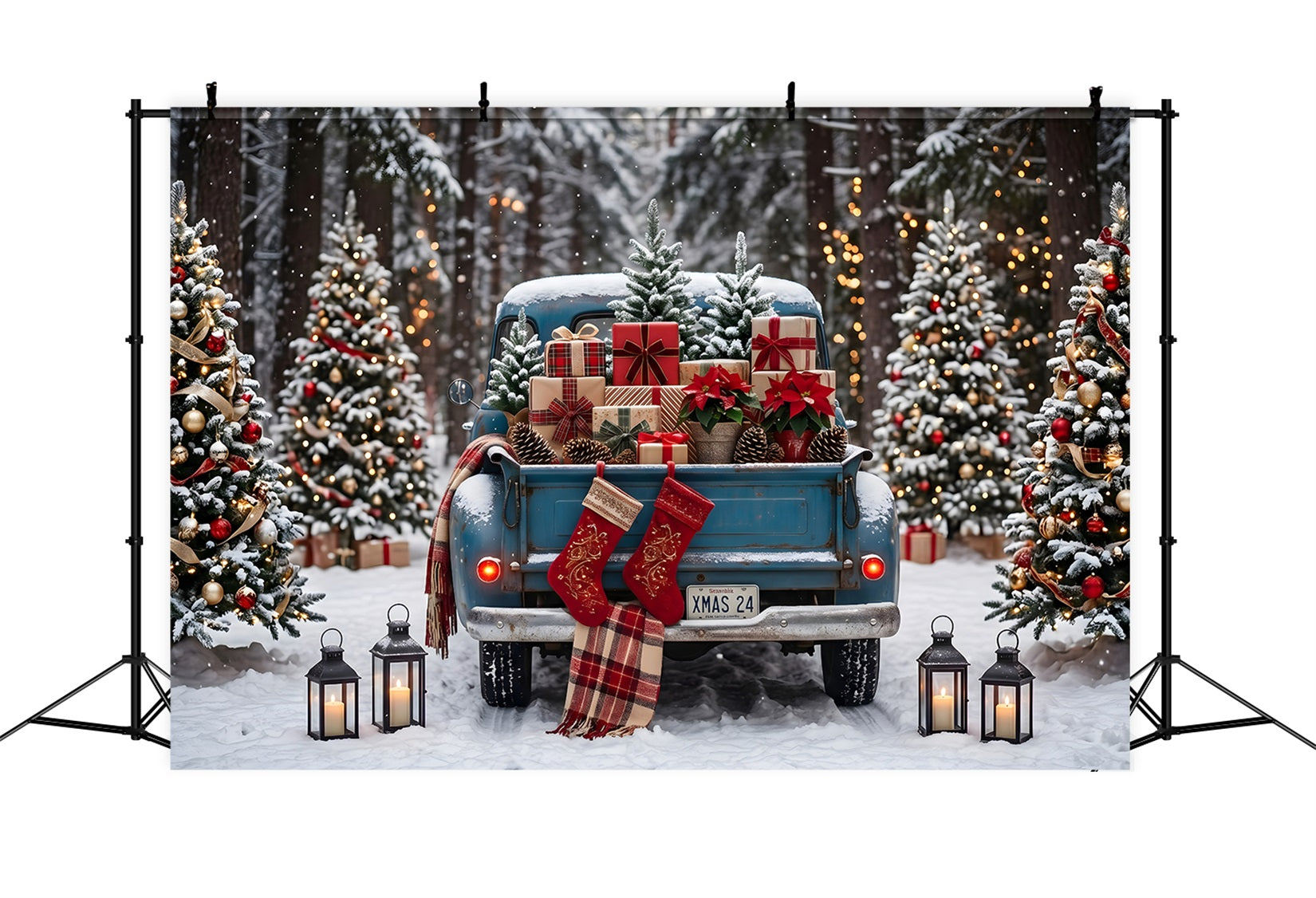 Christmas Photography Backdrops Vintage Blue Truck Forest Gifts Christmas Backdrops CEM65-85