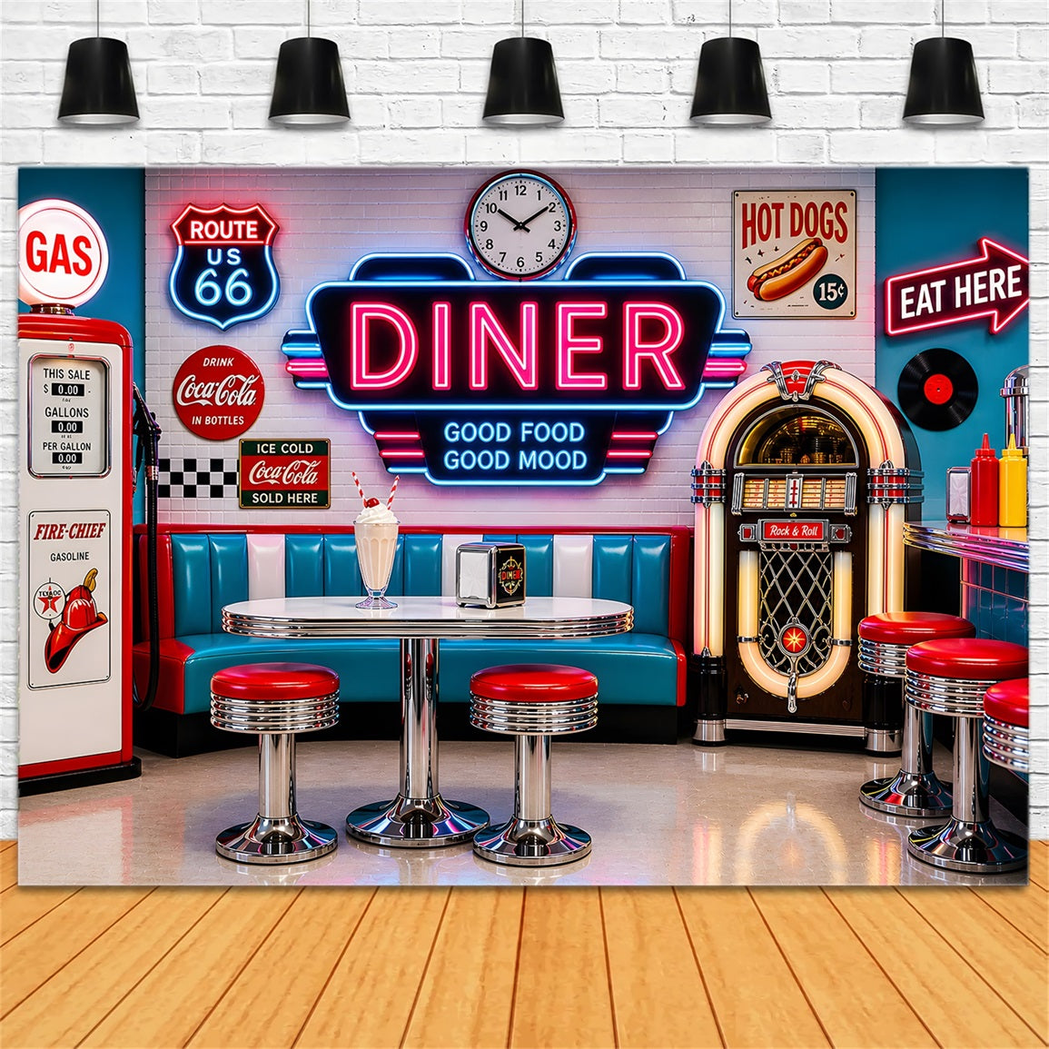 Newborn Photo Backdrop Retro Neon Diner Jukebox Booth Kids Photography Backdrop CEM65-9