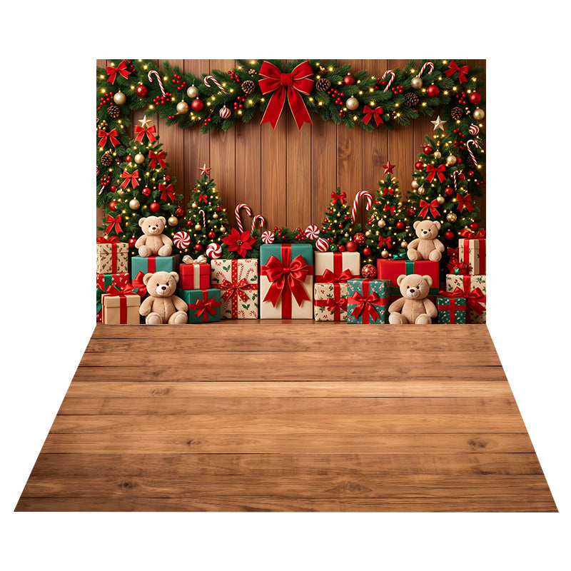 Teddy Bear Gift Backdrop+Light Wooden Planks Floor Backdrop CEMCBS65-11