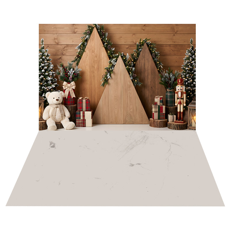 Rustic Wooden Tree Display Backdrop+Cream Marble Veins Floor Backdrop CEMCBS65-34