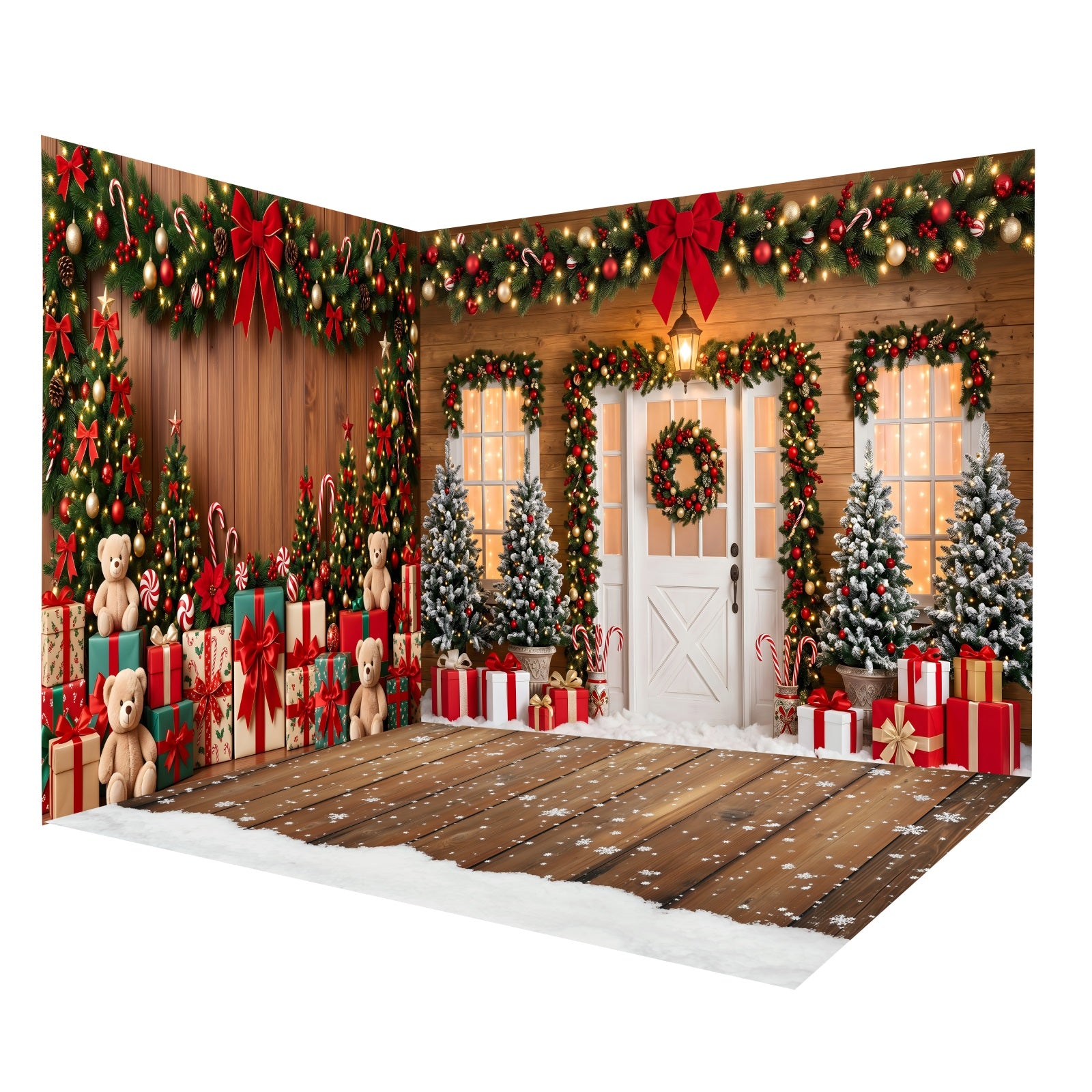 Christmas Backdrop Teddy Bear Gift Boxes Backdrop Room Set CEMRMS65-15