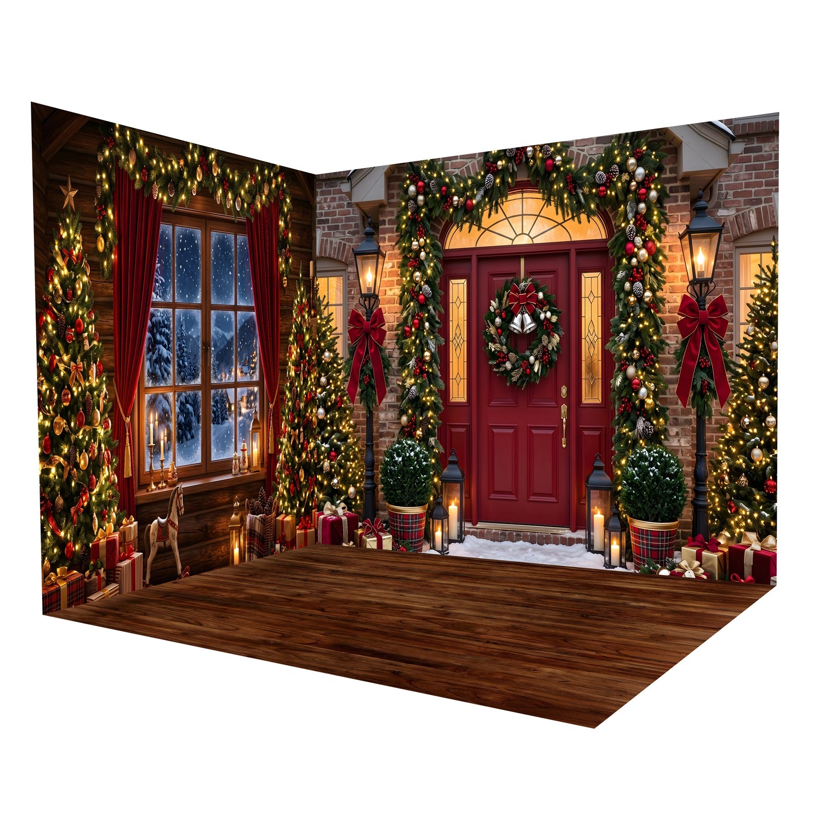 Christmas Backdrops Red Door Window Display Backdrop Room Set CEMRMS65-2