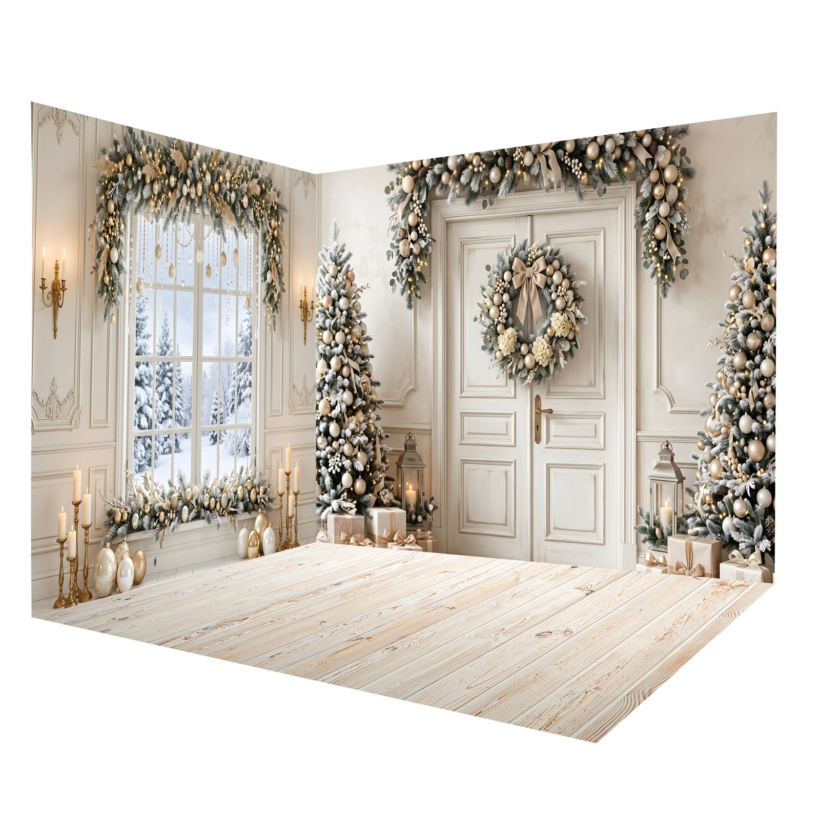 Christmas Backdrop For Photos Ivory Wreath Door Display Backdrop Room Set CEMRMS65-4