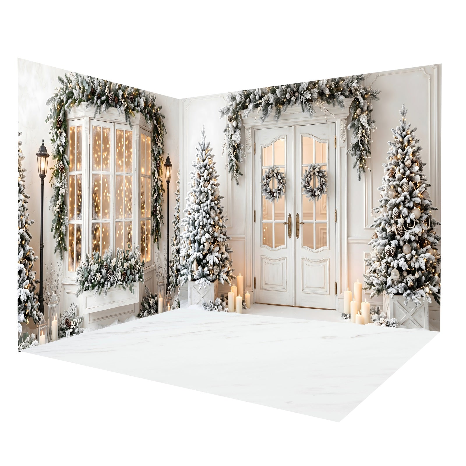 Christmas Photo Backdrops White Frosted Manor Entrance Backdrop Room Set CEMRMS65-6