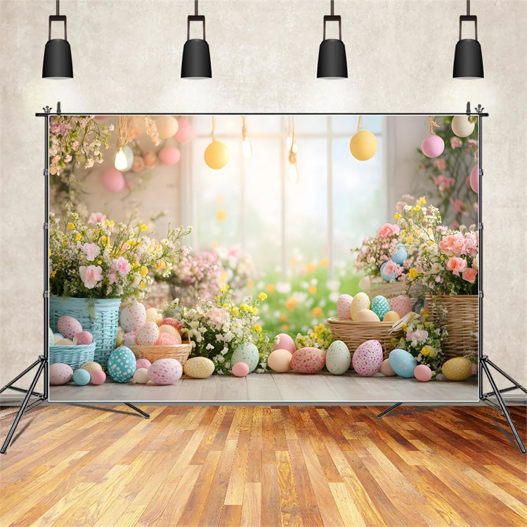 Easter Picture Backdrops Egg Floral Window Backdrop CJJ-171