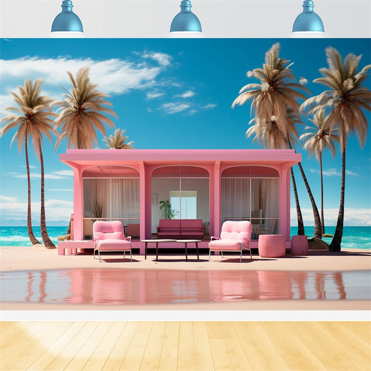 Fashion Doll Backdrop Backdrops Palm Beach Pink Bungalow Backdrop CJJ2-100