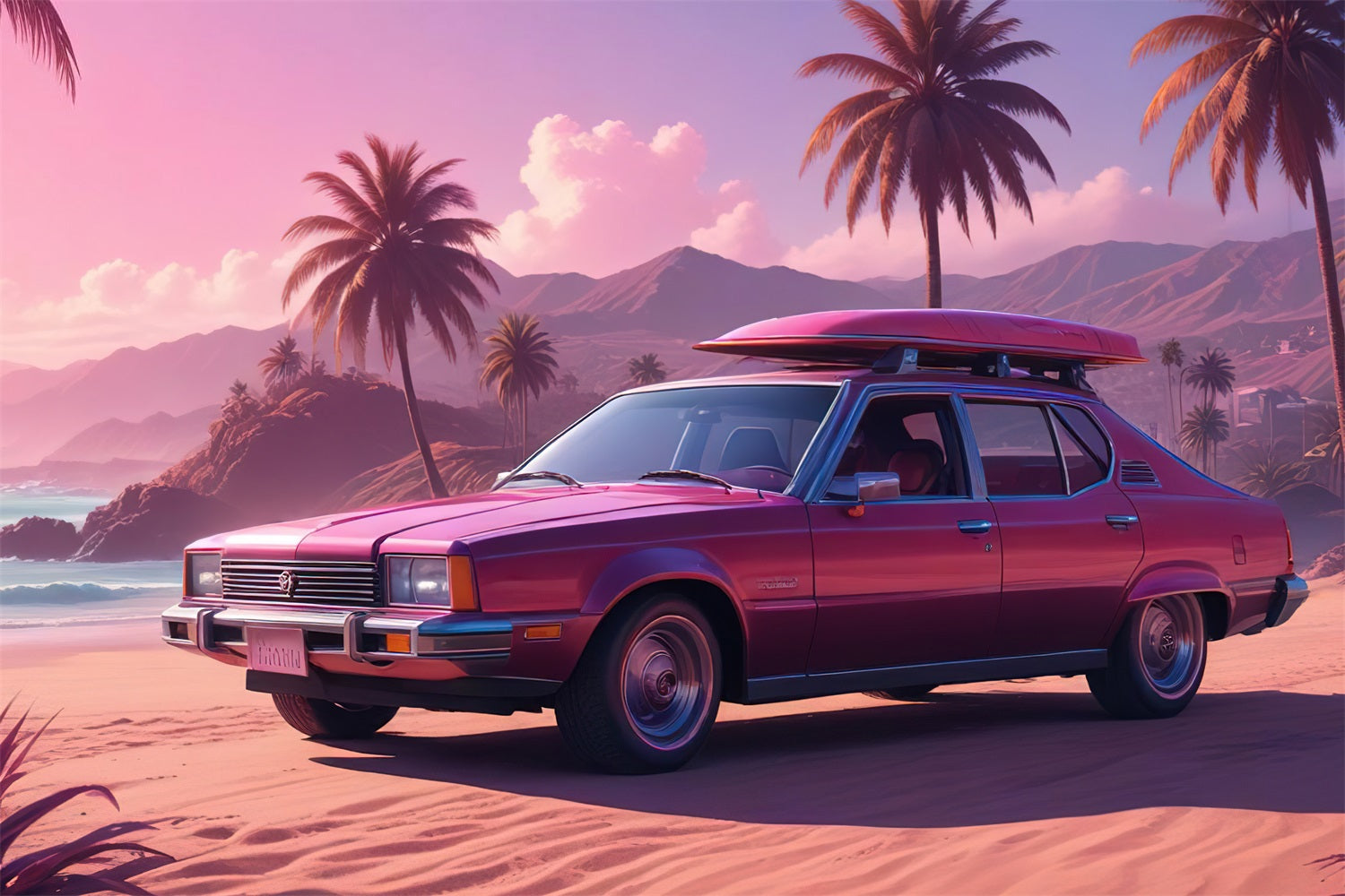 Pink Girl Movie Backdrop Sunset Coastal Drive Backdrop CJJ2-105