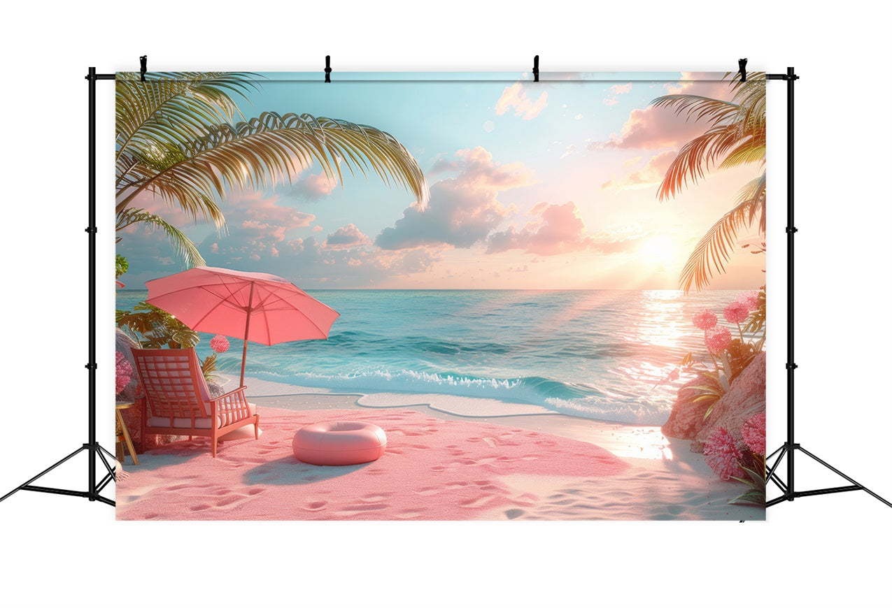 Pink Girl Beach Backdrop Pink Sand Sunset Backdrop CJJ2-107