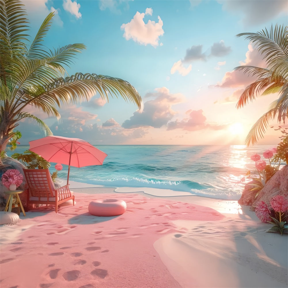 Pink Girl Beach Backdrop Pink Sand Sunset Backdrop CJJ2-107