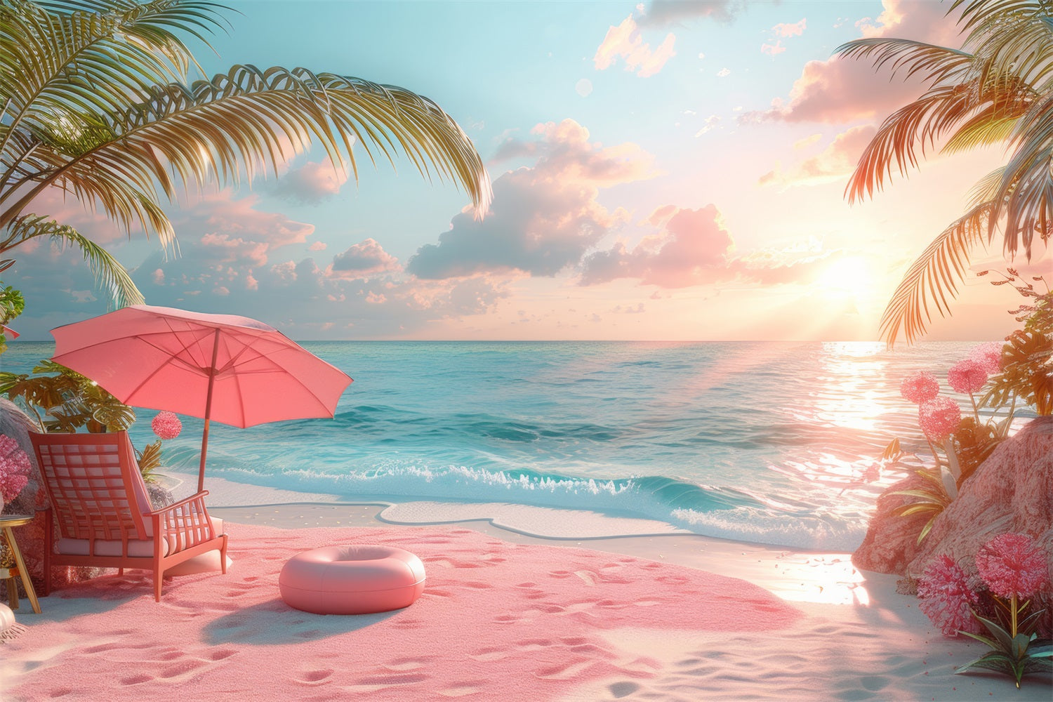 Pink Girl Beach Backdrop Pink Sand Sunset Backdrop CJJ2-107