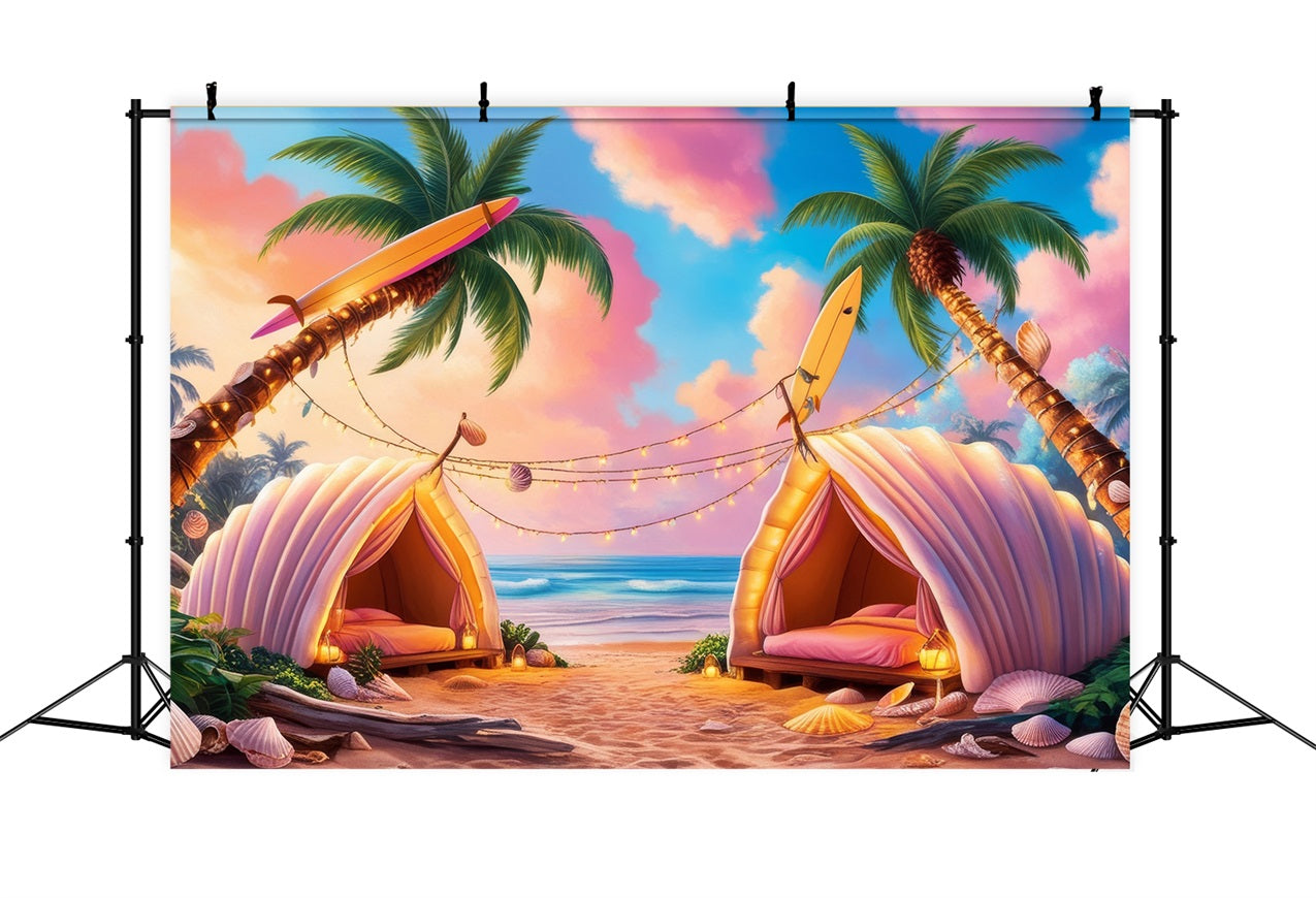 Pink Girl Beach Backdrop Tropical Shell Tent Resort Backdrop CJJ2-108
