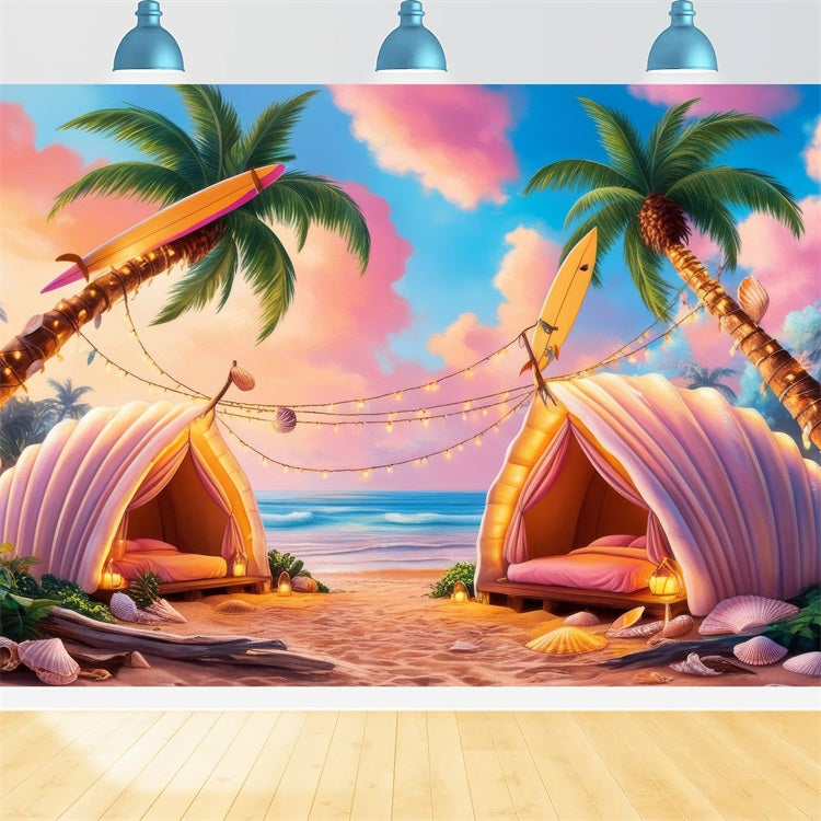 Pink Girl Beach Backdrop Tropical Shell Tent Resort Backdrop CJJ2-108