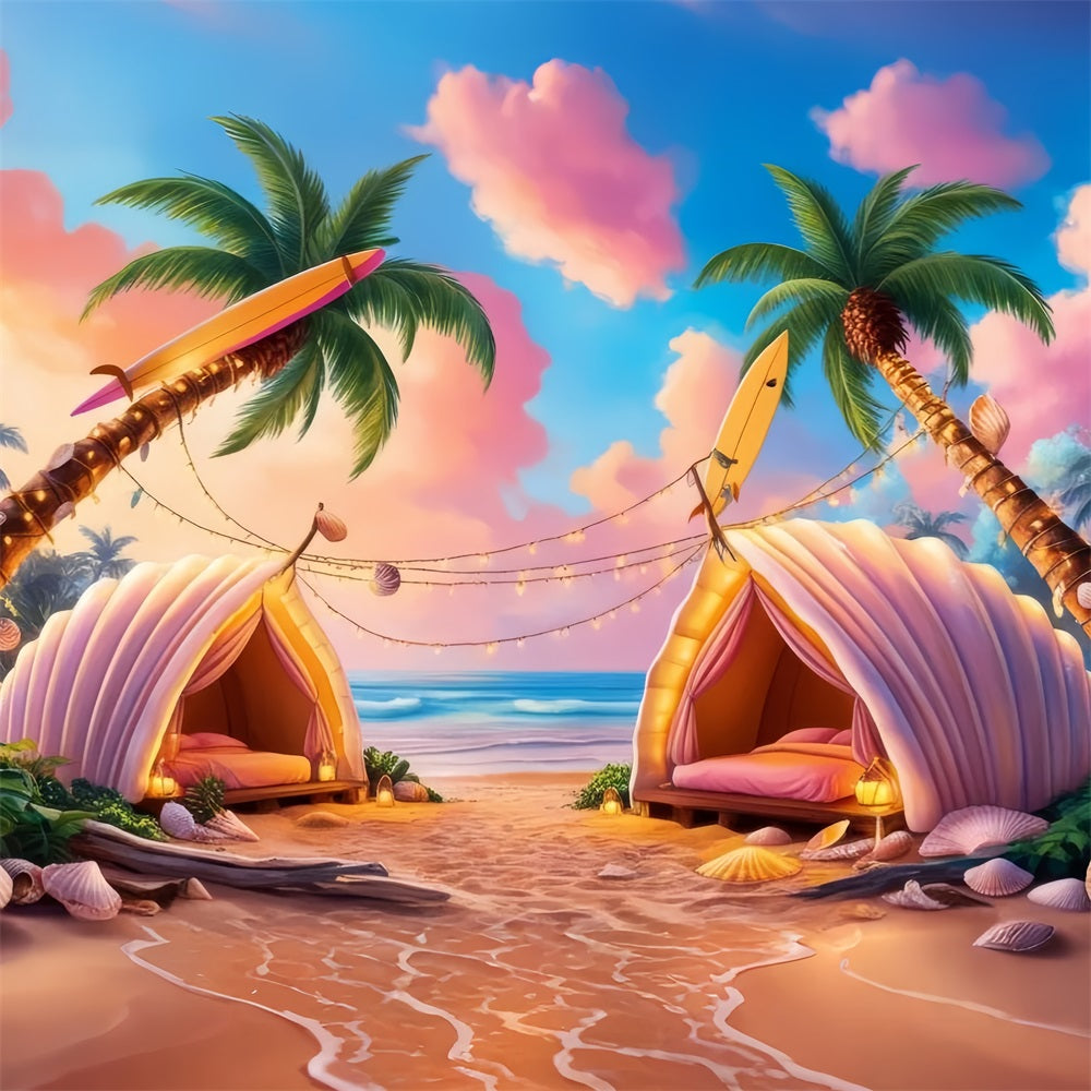 Pink Girl Beach Backdrop Tropical Shell Tent Resort Backdrop CJJ2-108