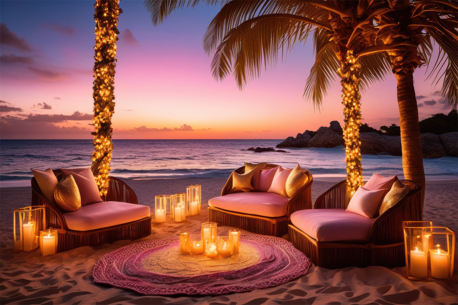 Pink Girl Backdrop Beachfront Candlelight Retreat Backdrop CJJ2-110