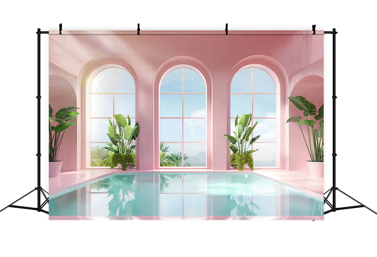 Pink Girl Backdrops Blush Pool Arched Window Backdrop CJJ2-111